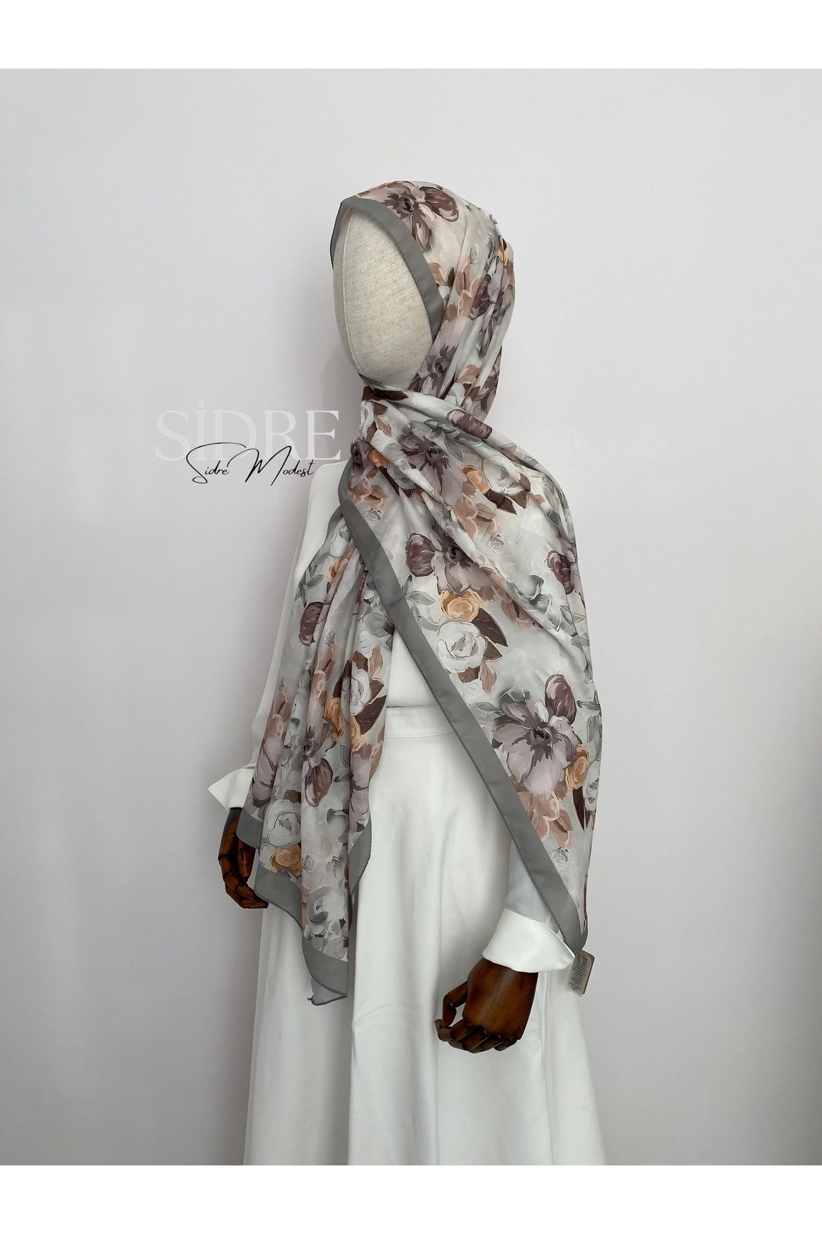 SİDRE MODEST Çiçek Desenli Çağla Yeşili Şal
