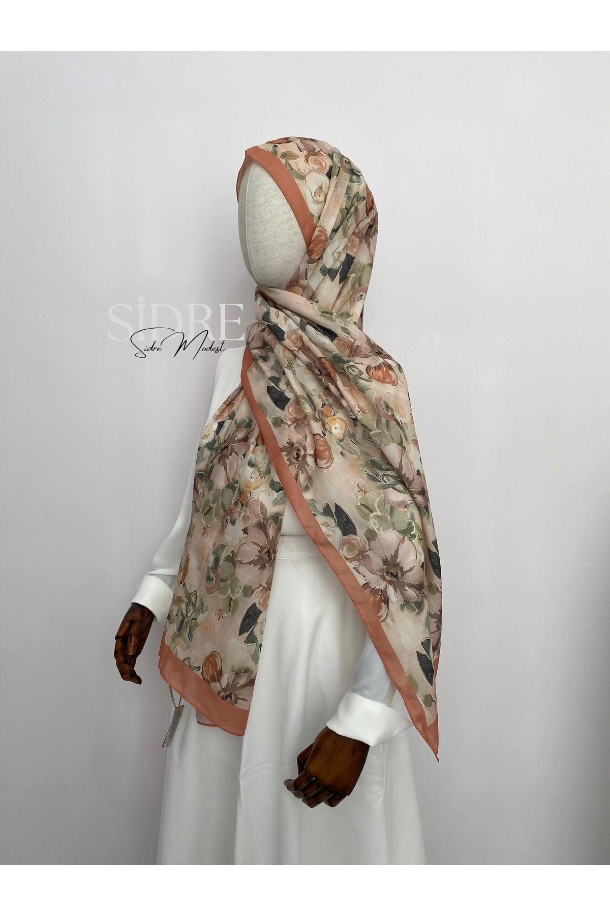 SİDRE MODEST Çiçek Desenli Tarçın Rengi Şal