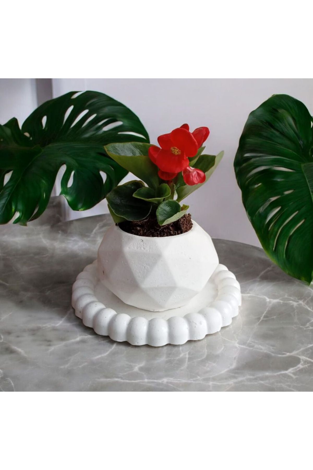 YILDIZ DECOR PRİZMA SAKSI ,DEKORATİF SAKSI VE TABAGI 2Lİ SET -SAKSI-TABAK-ÇİÇEK