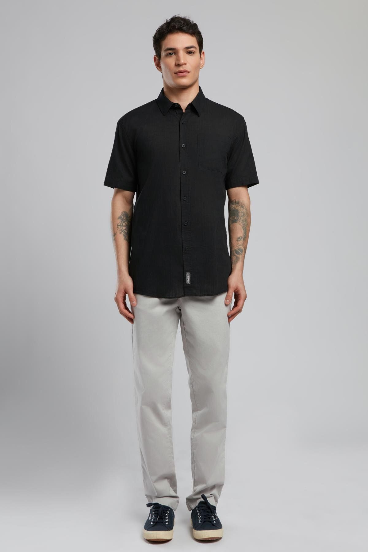 Lee Cooper Desola Erkek %100 Pamuk K.Kol Dokuma Gömlek Siyah