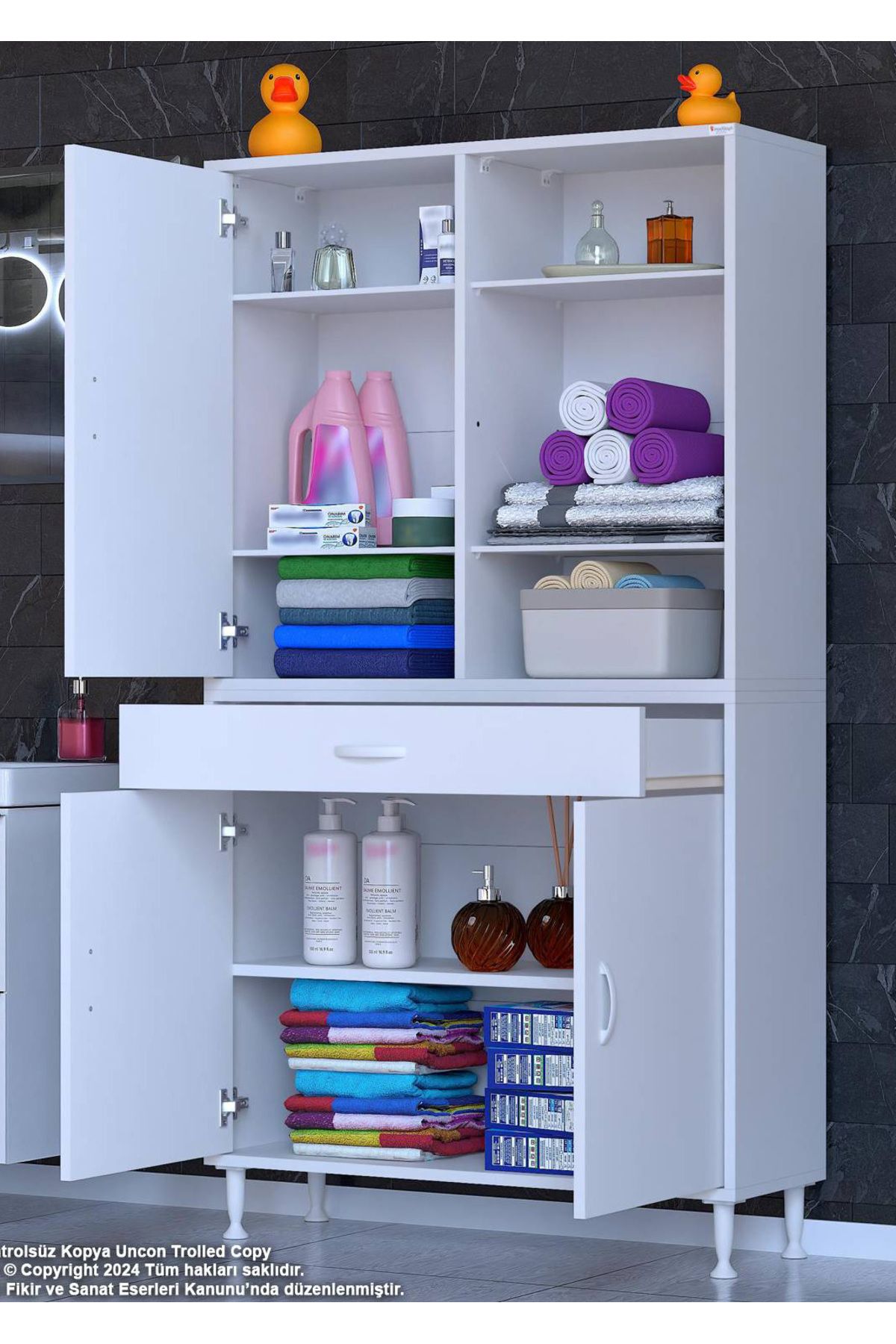 Modilayn 90 x 173 x 32,5 cm’lik 1 Çekmece 3 Kapak 5 Raf 8 Göz Organizatör Mutfak Dolabı Çok Amaçlı Dolap