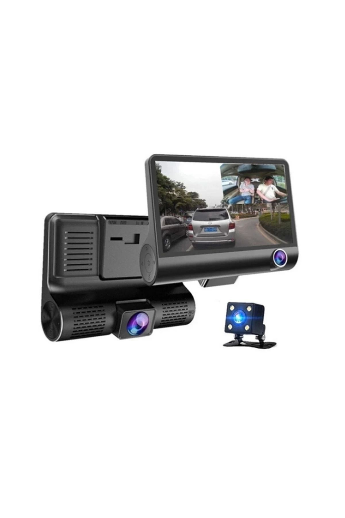 ShopNova Araç Içi Kamera Gece Görüşlü 3 Kameralı 4 Inç 1080p Yol Kayıt Kamerası Geri Vites