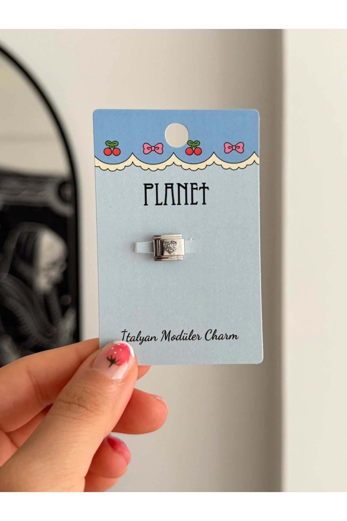 Planet Butik Silver Heart Kartlı İtalyan Charm