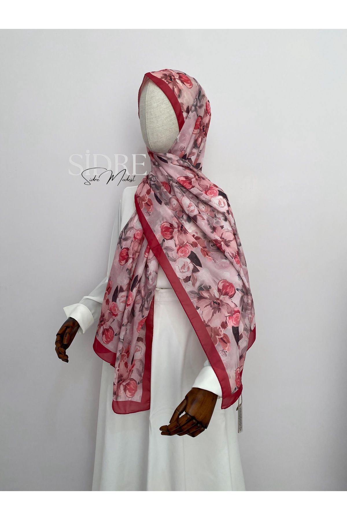 SİDRE MODEST Çiçek Desenli Fuşya Şal