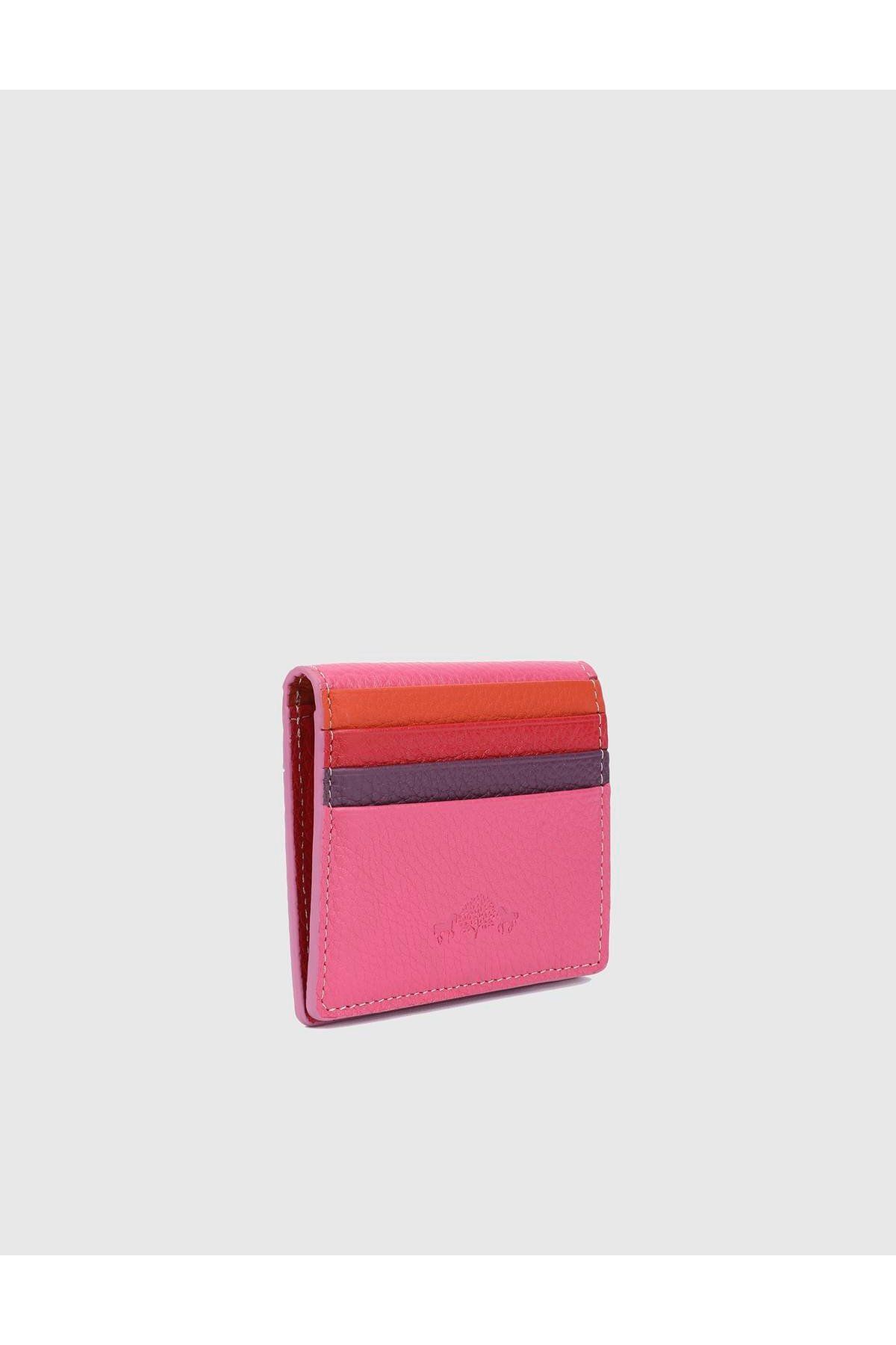 İLVİ Piura Hakiki Deri Pembe Unisex Kartlık