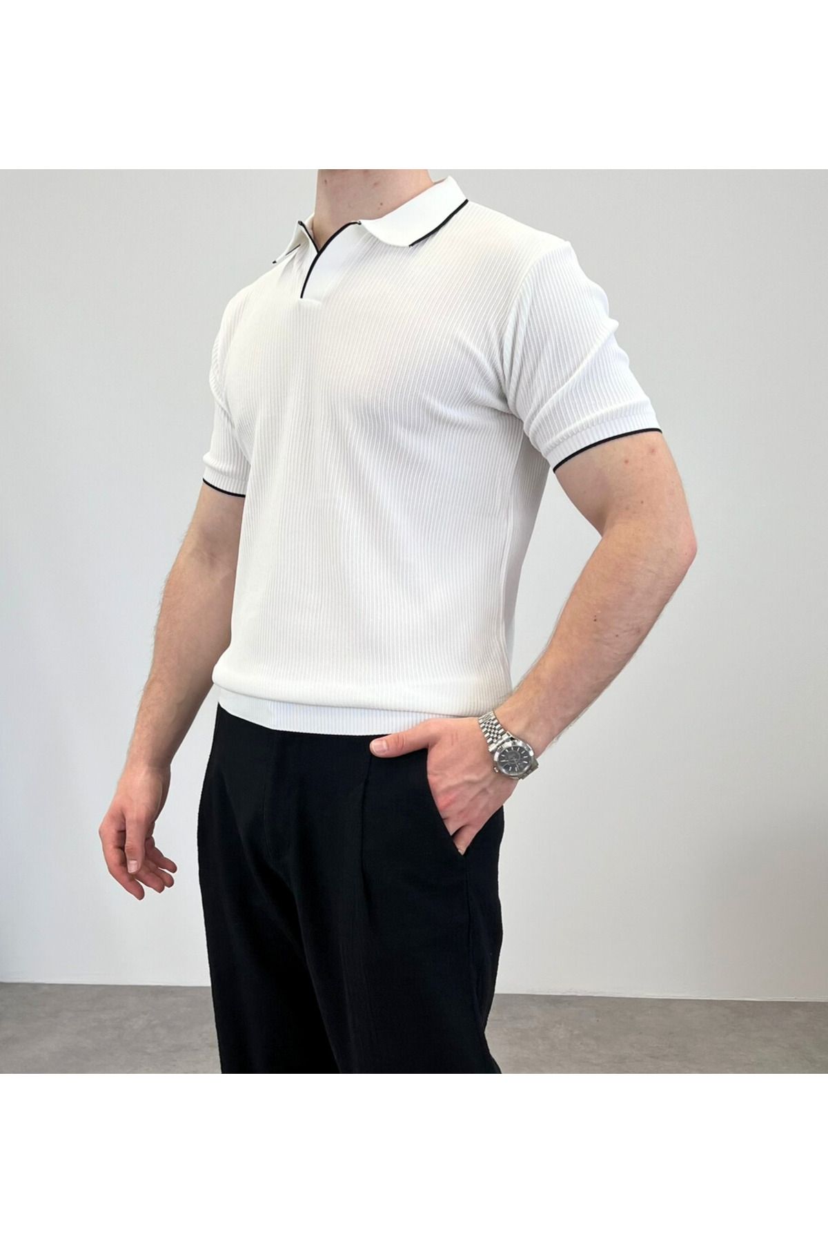 RIESGO ÖRME POLO YAKA ŞERİTLİ T-SHIRT