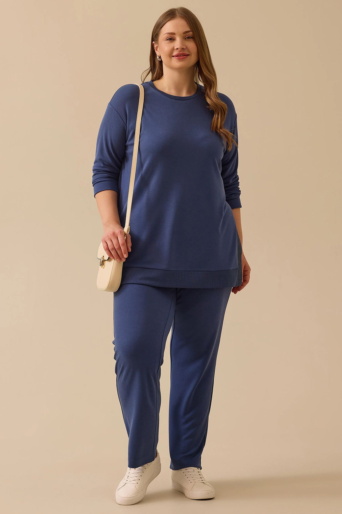 Gala-Xi-Galaxi Women's Plus Size Side Slit Long Sleeve Tunic 4014 Blue 2