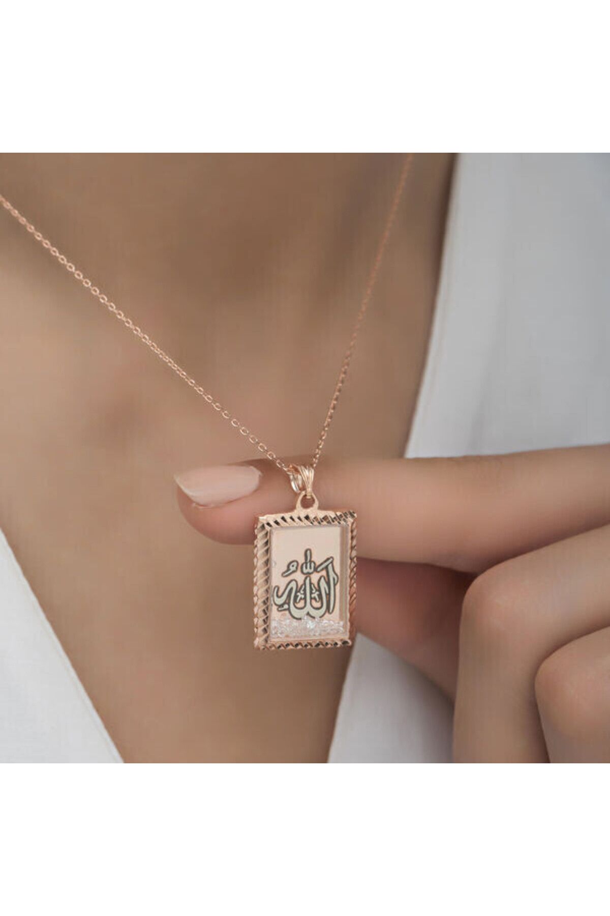 shop Rose Arapca Allah Muhammet Yazılı 925 Ayar Gümüş Kolye