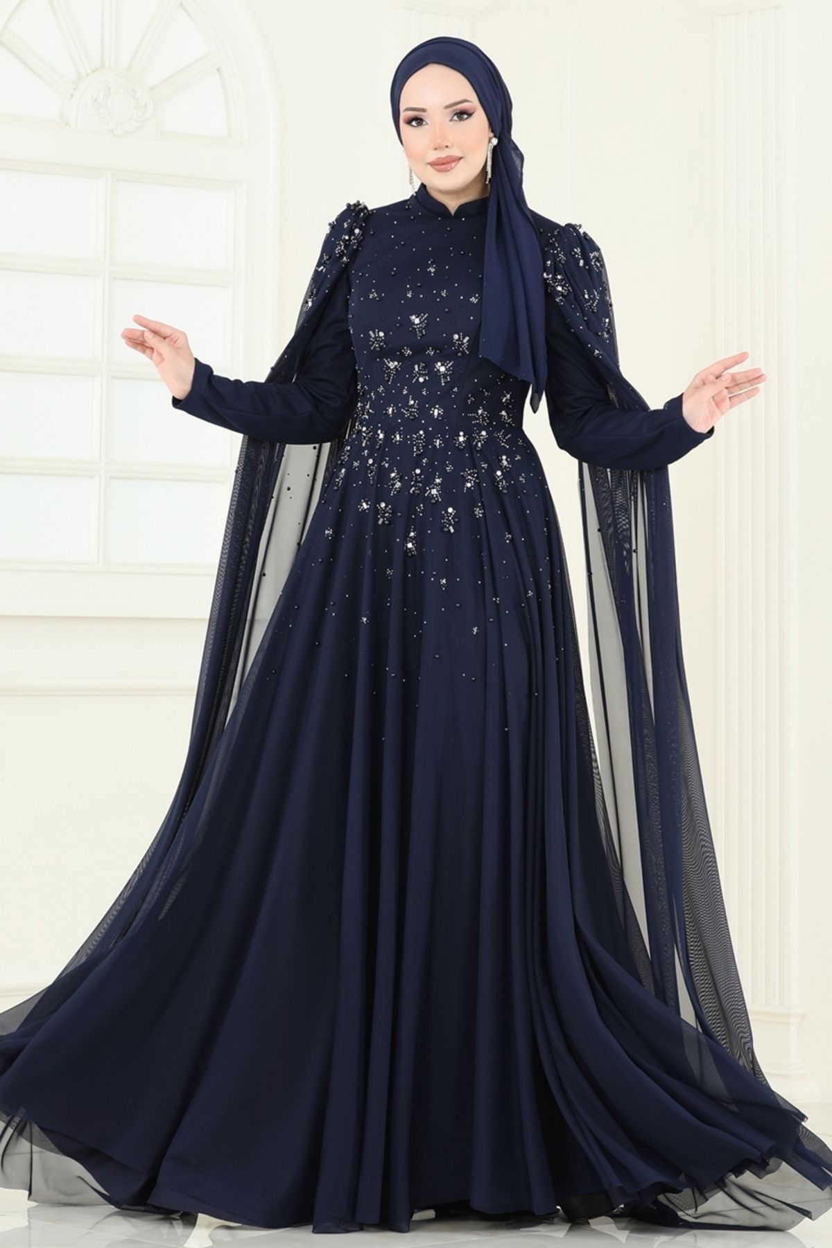 Modaselvim Sual Kolları Pelerinli Abiye 5117D170 Laci