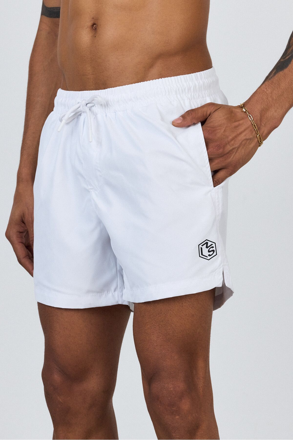 MADZEYMODA Astarlı Beyaz Erkek Premium Deniz Şortu Mz95093