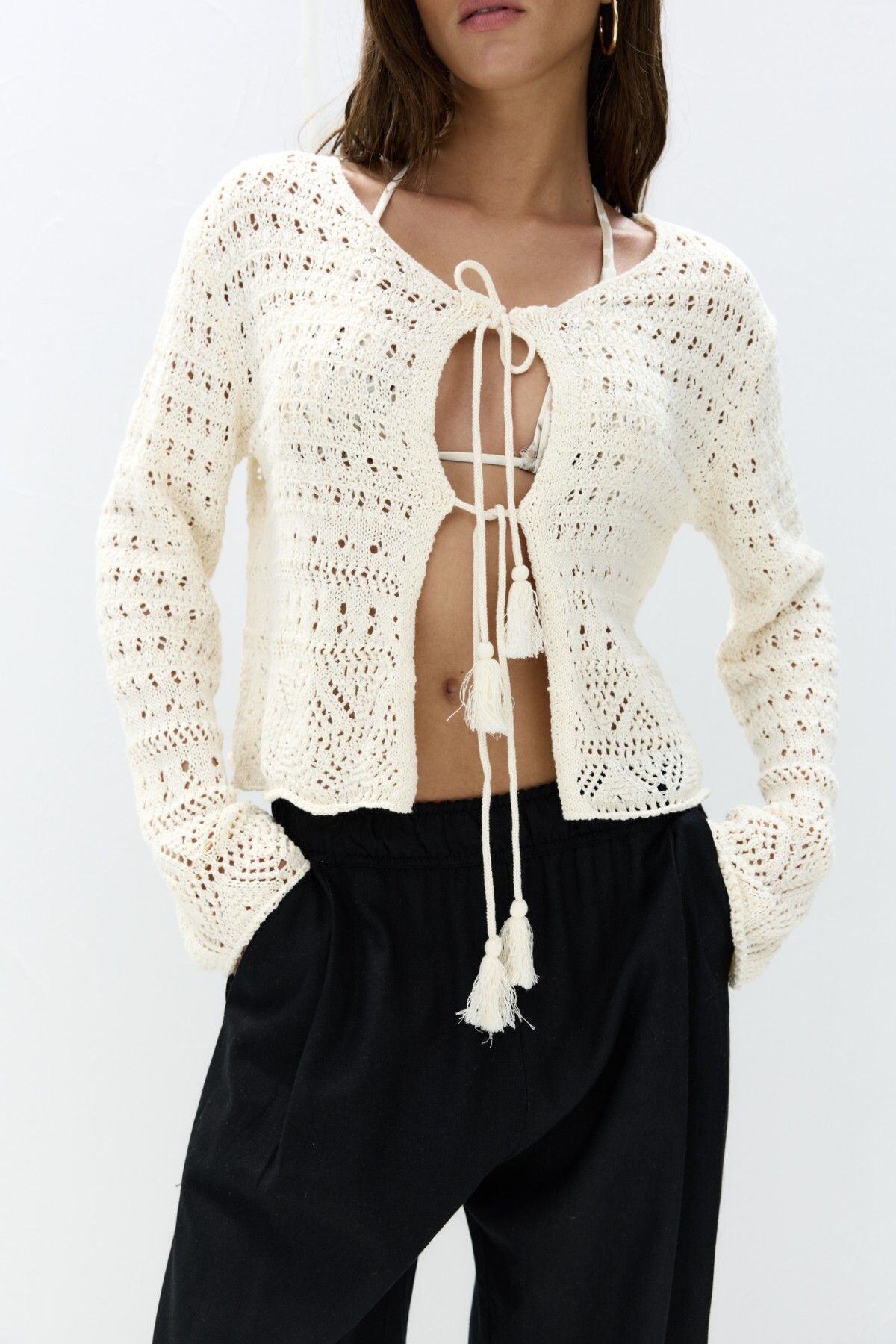 Pull & Bear Kroşe bağcıklı hırka