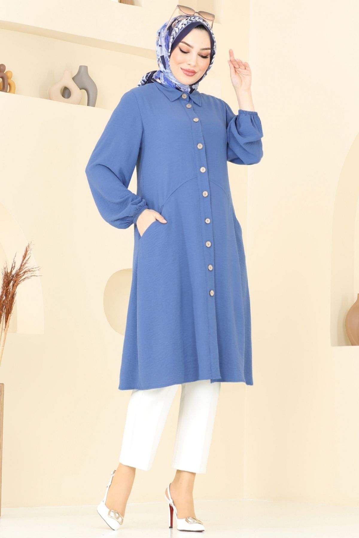 Modaselvim Cep Detaylı Tunik Kap 1250BM387 İndigo