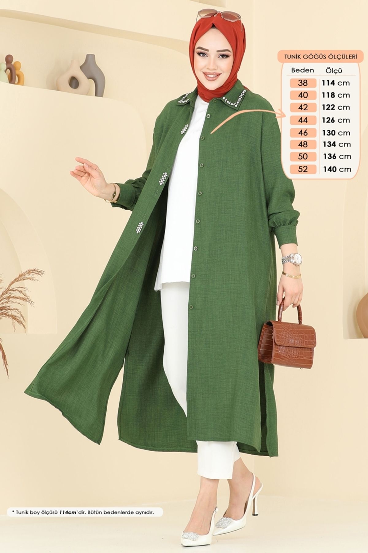 Modaselvim Taş Detay Keten Tunik 302HBS856 Haki