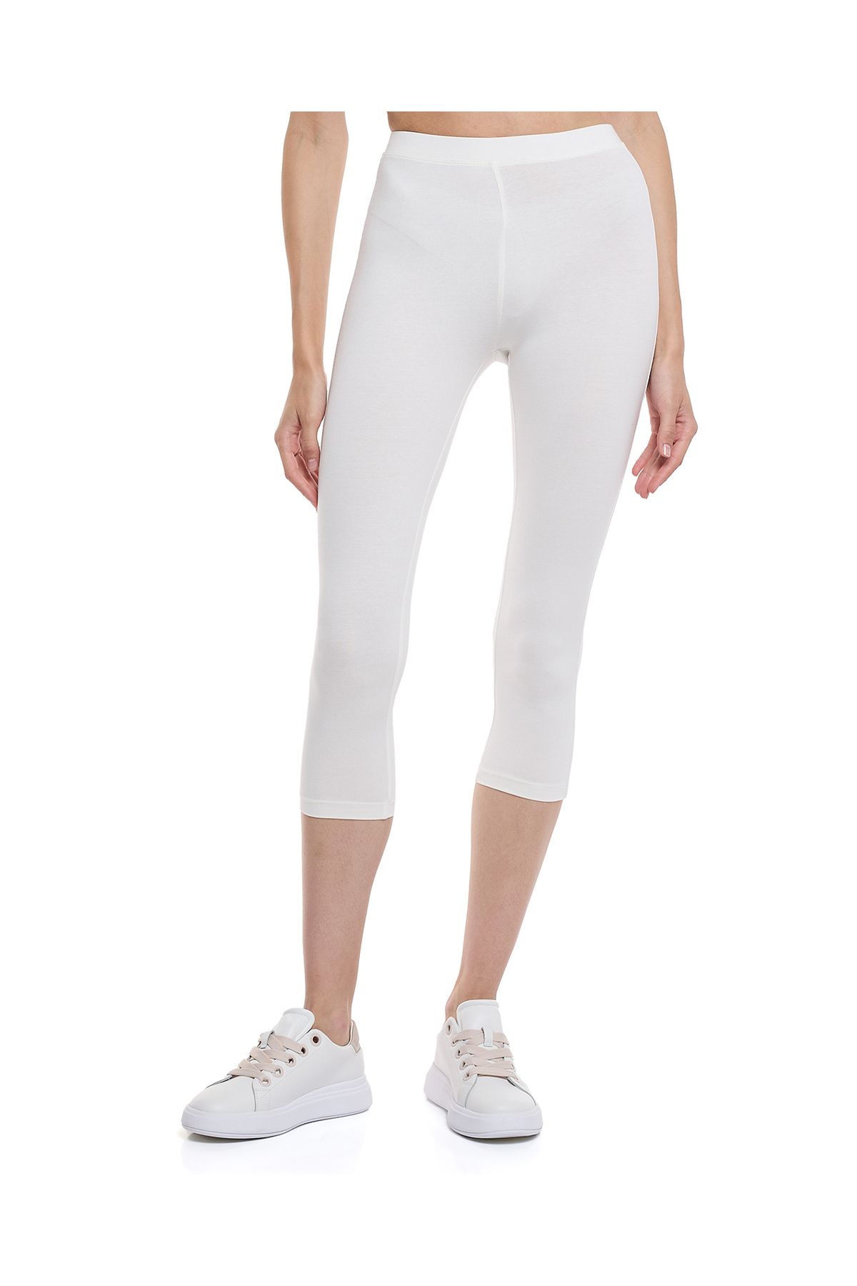 R&B-Solid 3/4 Leggings with Elastic Waist 2