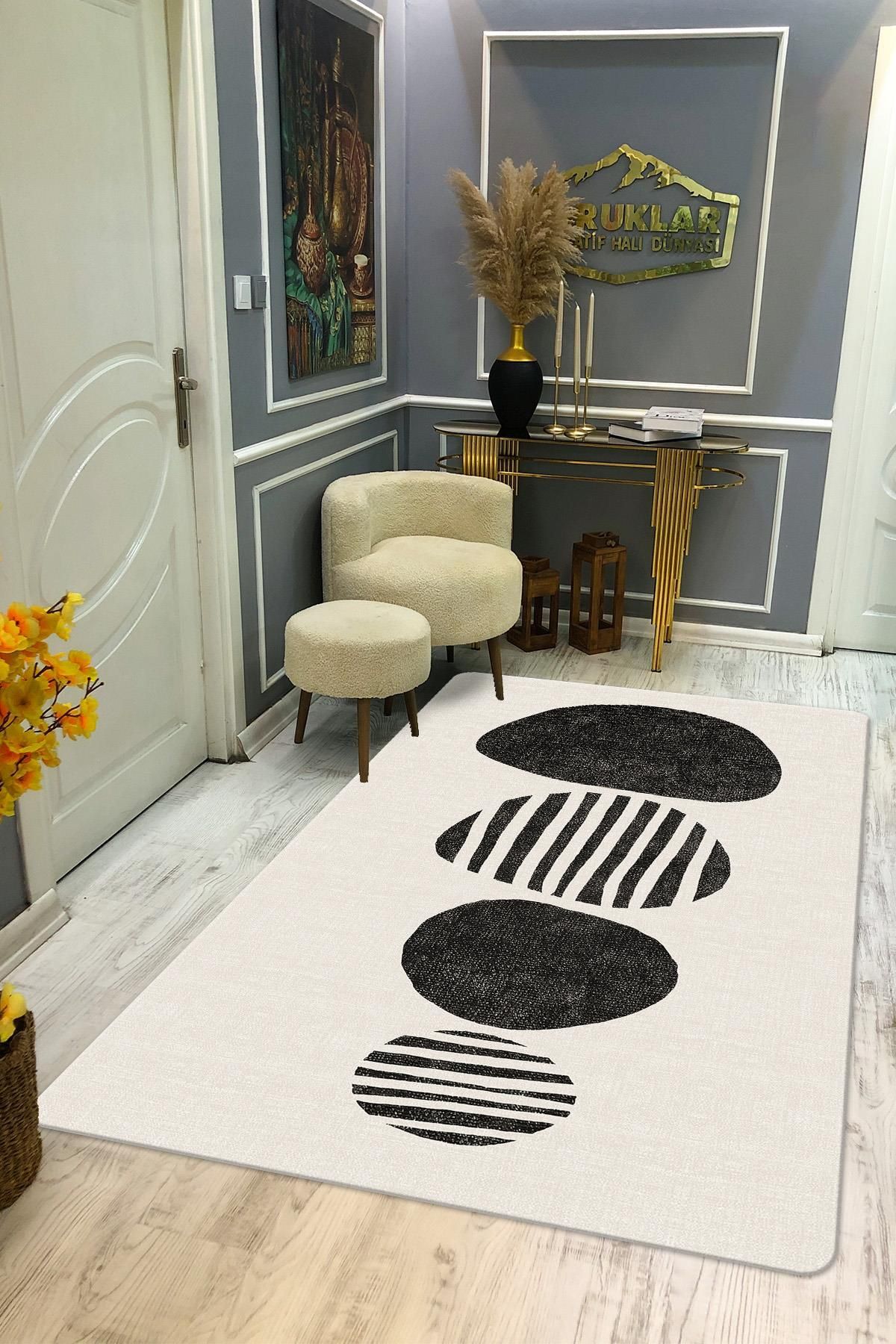 Doruklar Home Collection Kaymaz Taban Yıkanabilir Dijital Baskı Dekoratif Modern Desenli Dot Taban Halı Zen Serisi ZEN02