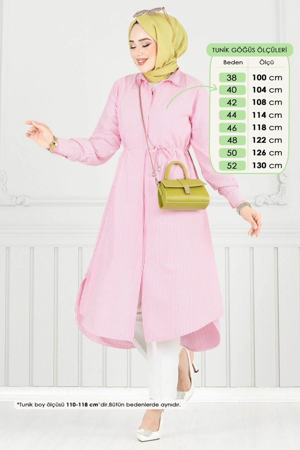 Modaselvim Beli Bağcıklı Çizgili Tunik 3106HBS856 Kırmızı