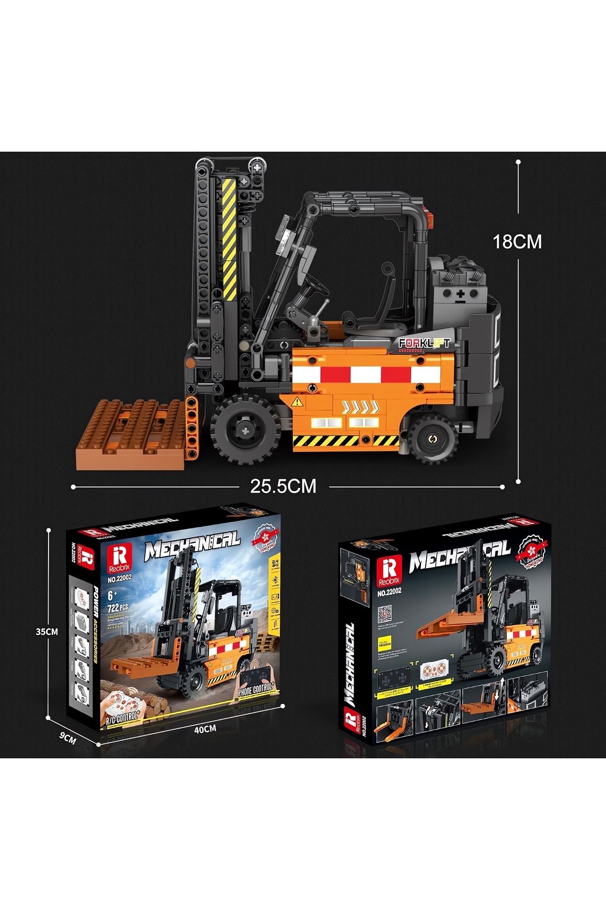 REOBRIX-Forklift Rc Controlled, Technical Block Building Kit (722 Parts) 2