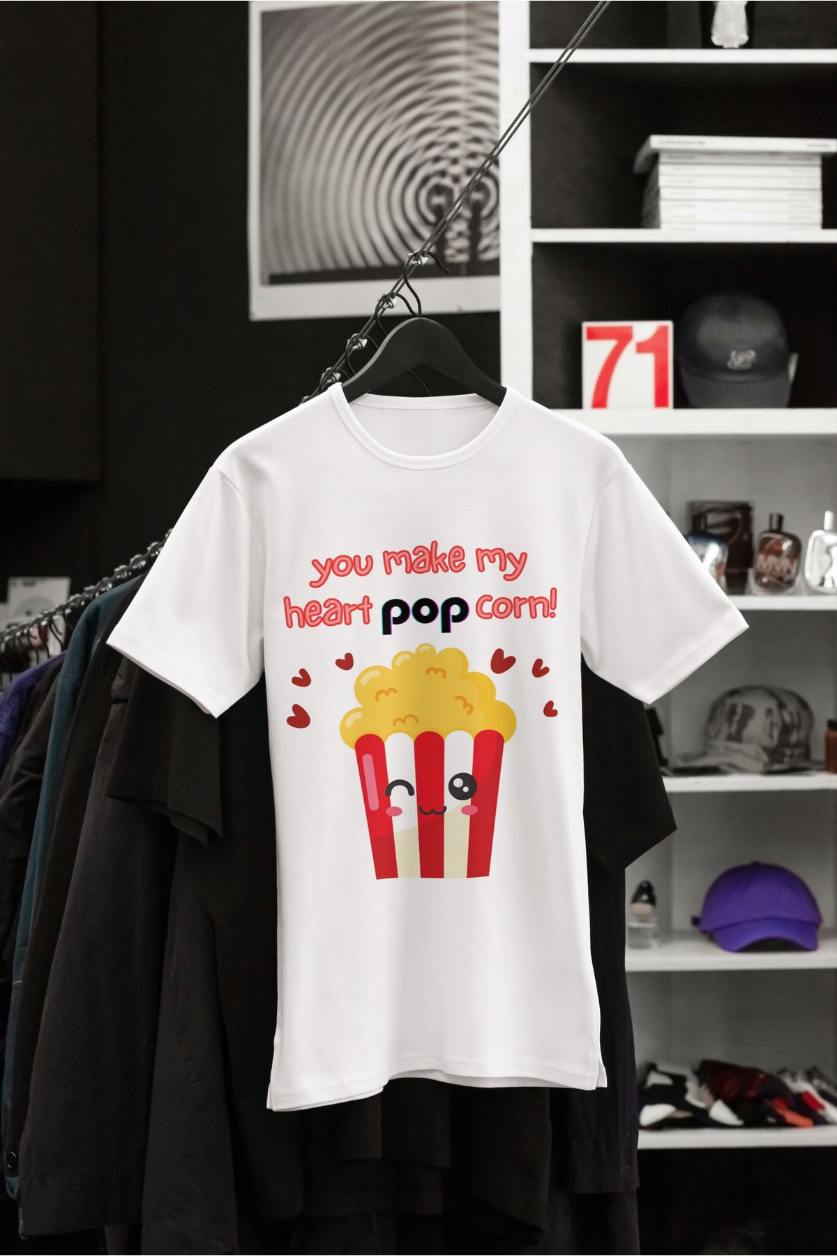 piopi pop Beyaz Oversize %100 Cotton Pop Corn Baskılı T-shirt