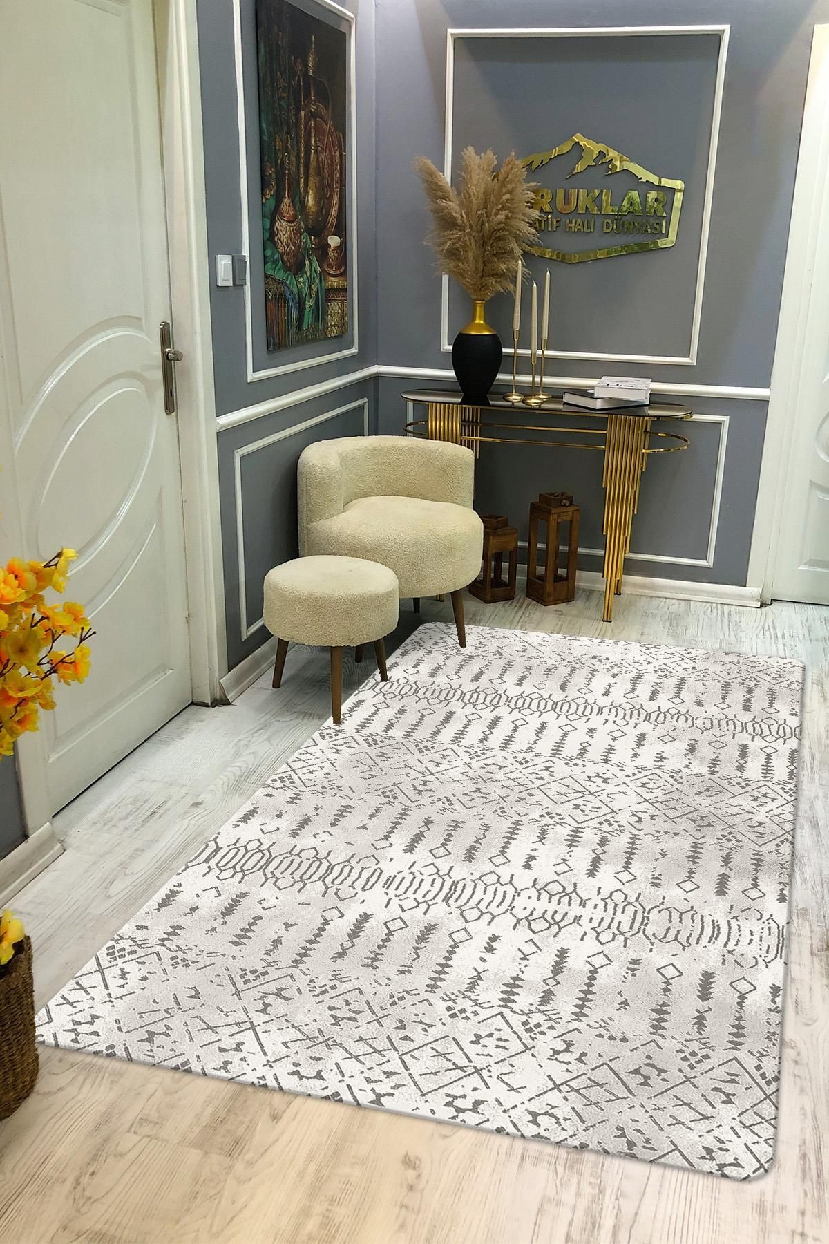 Doruklar Home Collection Kaymaz Taban Yıkanabilir Dijital Baskı Dekoratif Modern Desenli Dot Taban Halı Zen Serisi ZEN04