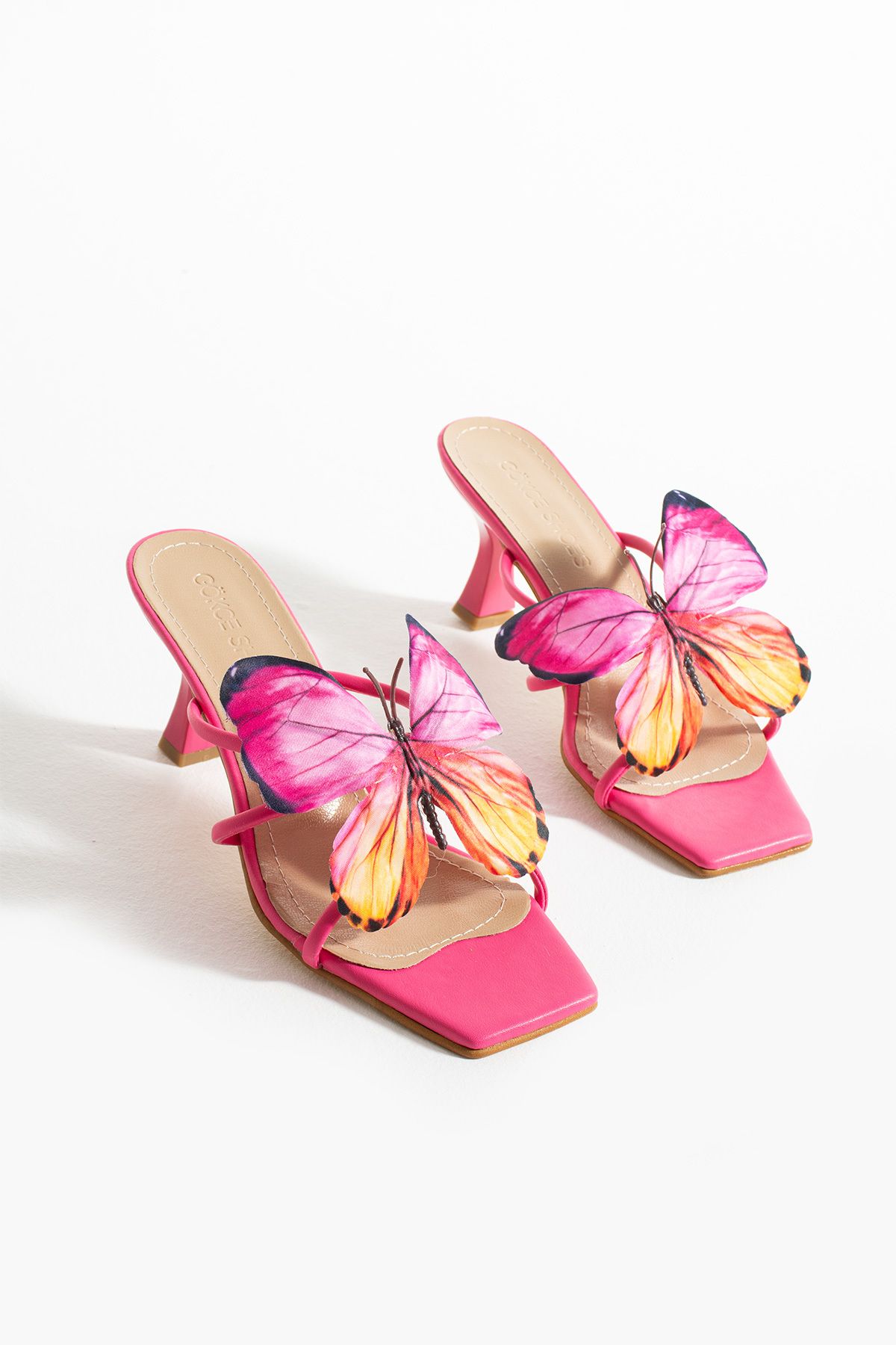 Gökçe Shoes Marel Fuşya Kelebek Detay Kadın Topuklu Terlik