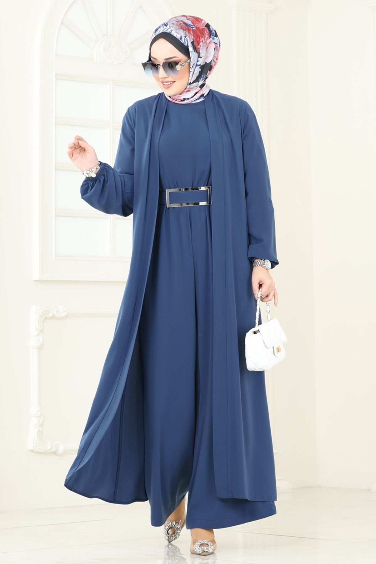 Modaselvim Beli Lastikli Abaya Tulum 2628SL432 İndigo