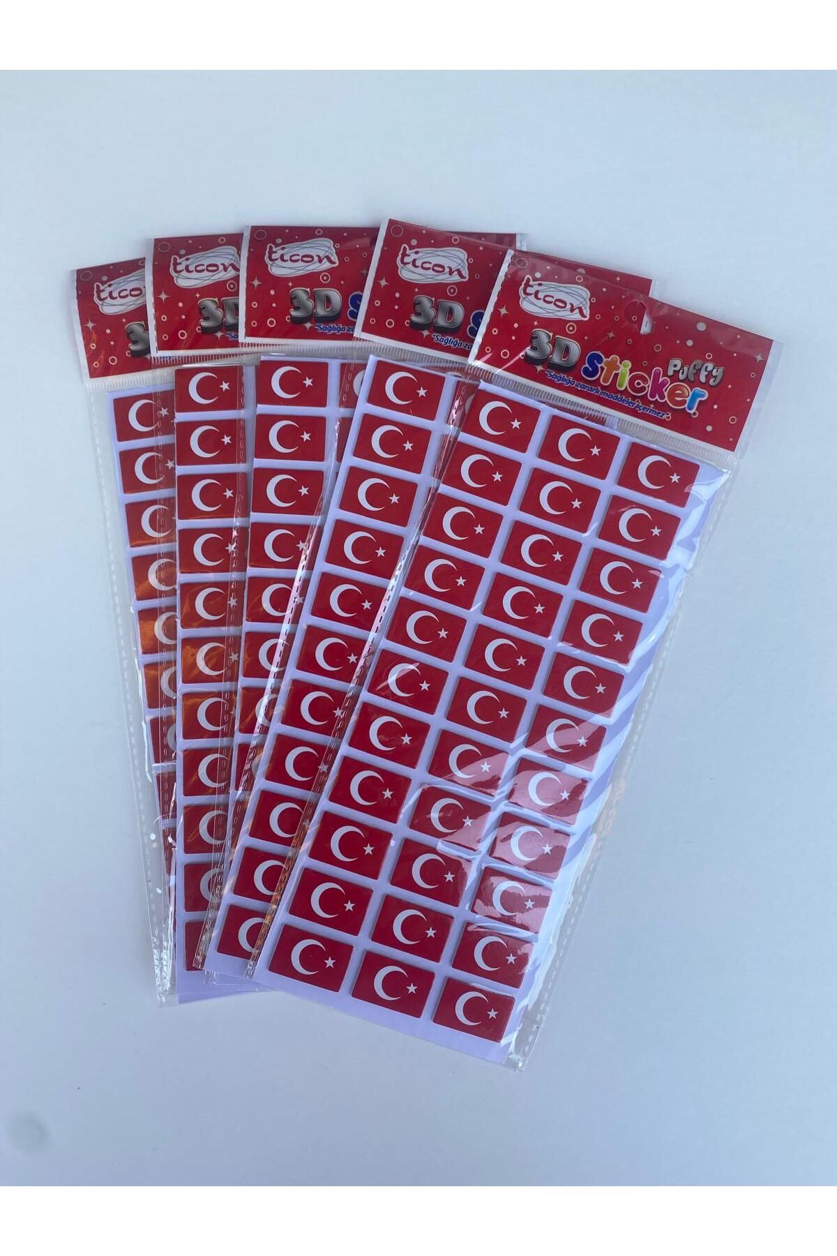 Ticon TÜRK BAYRAKLI KABARTMA SİLİKONLU STİCKER 5 PAKET