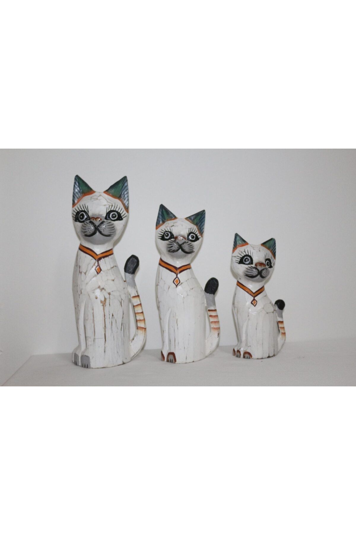 Home DEKORATİF EL YAPIMI AHŞAP 3LÜ KEDİ SETİ 30-25-20 CM BEYAZ