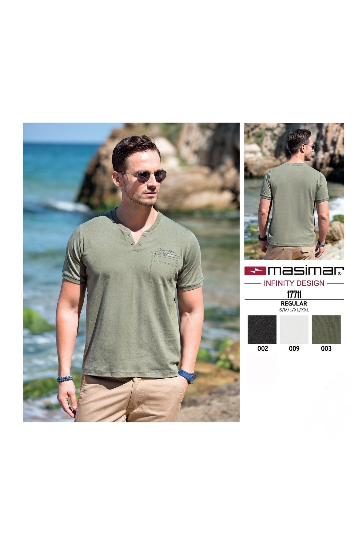 Masimar Erkek V Yaka Düğme Detaylı Regular Fit %100 Pamuk T-shirt