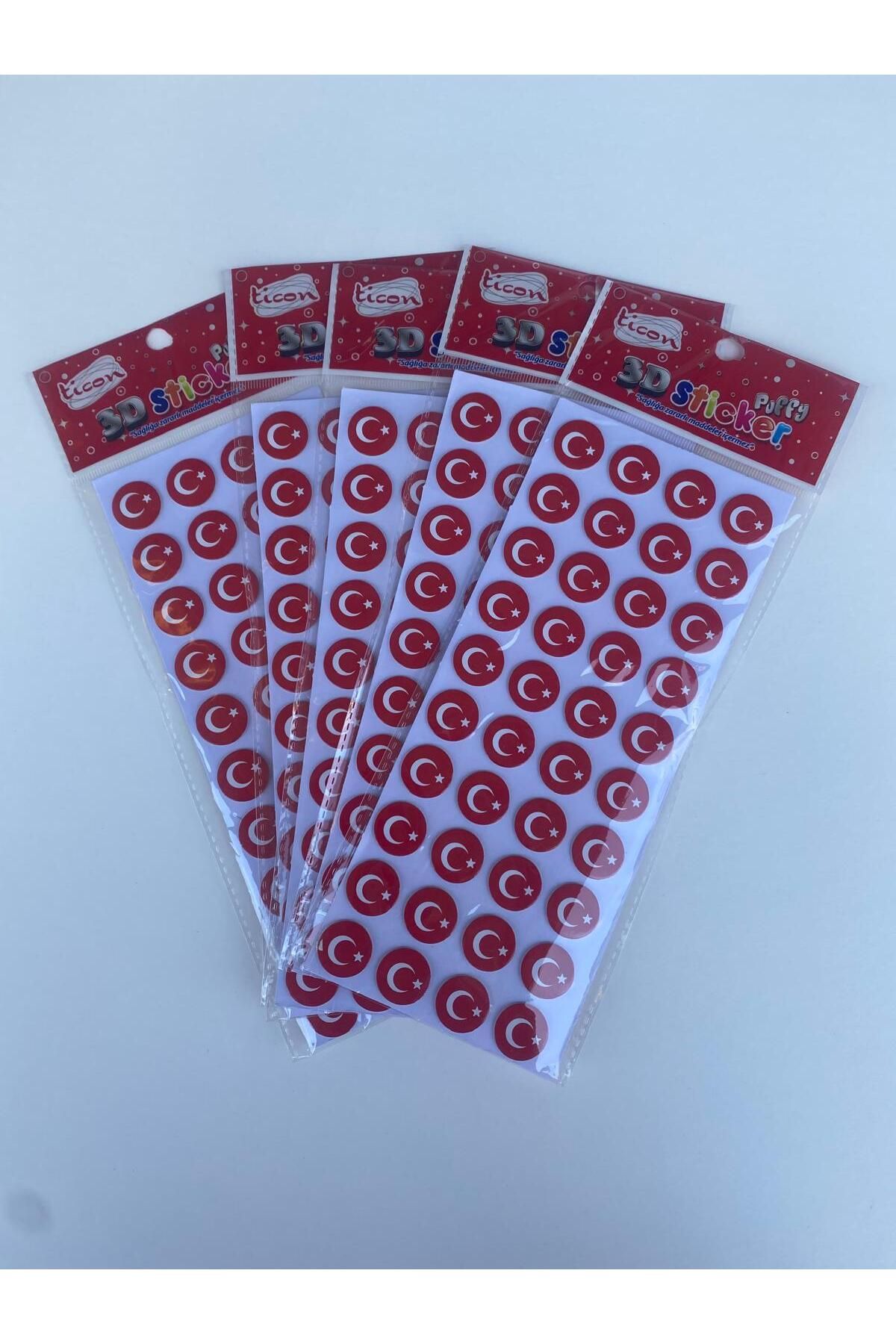 Ticon TÜRK BAYRAKLI KABARTMA SİLİKONLU STİCKER 5 PAKET.