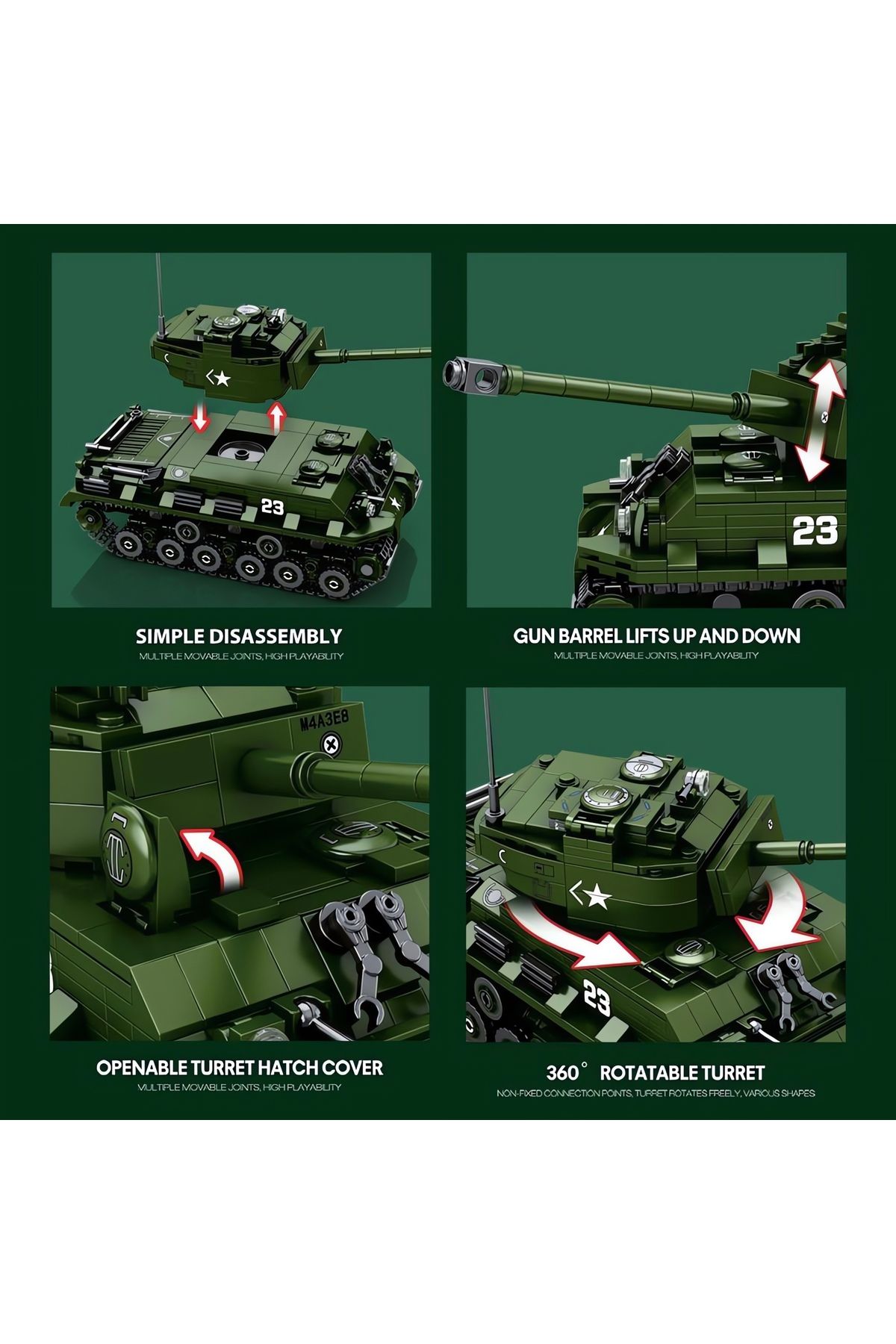 REOBRIX-1/30 M4 Sherman Tank,Technical Block Building Kit (836 Parts) 7