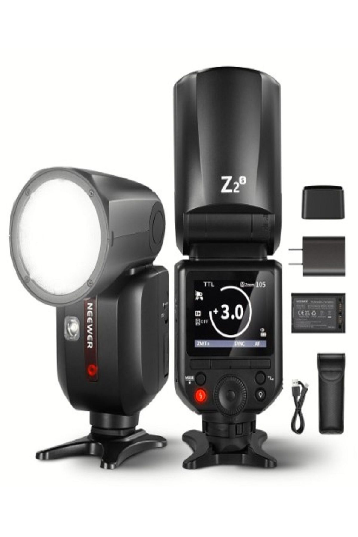 NEEWER Z2-S Sony Uyumlu 76W Yuvarlak Kafa Akülü Tepe Flaşı & Kubbe Difüzör