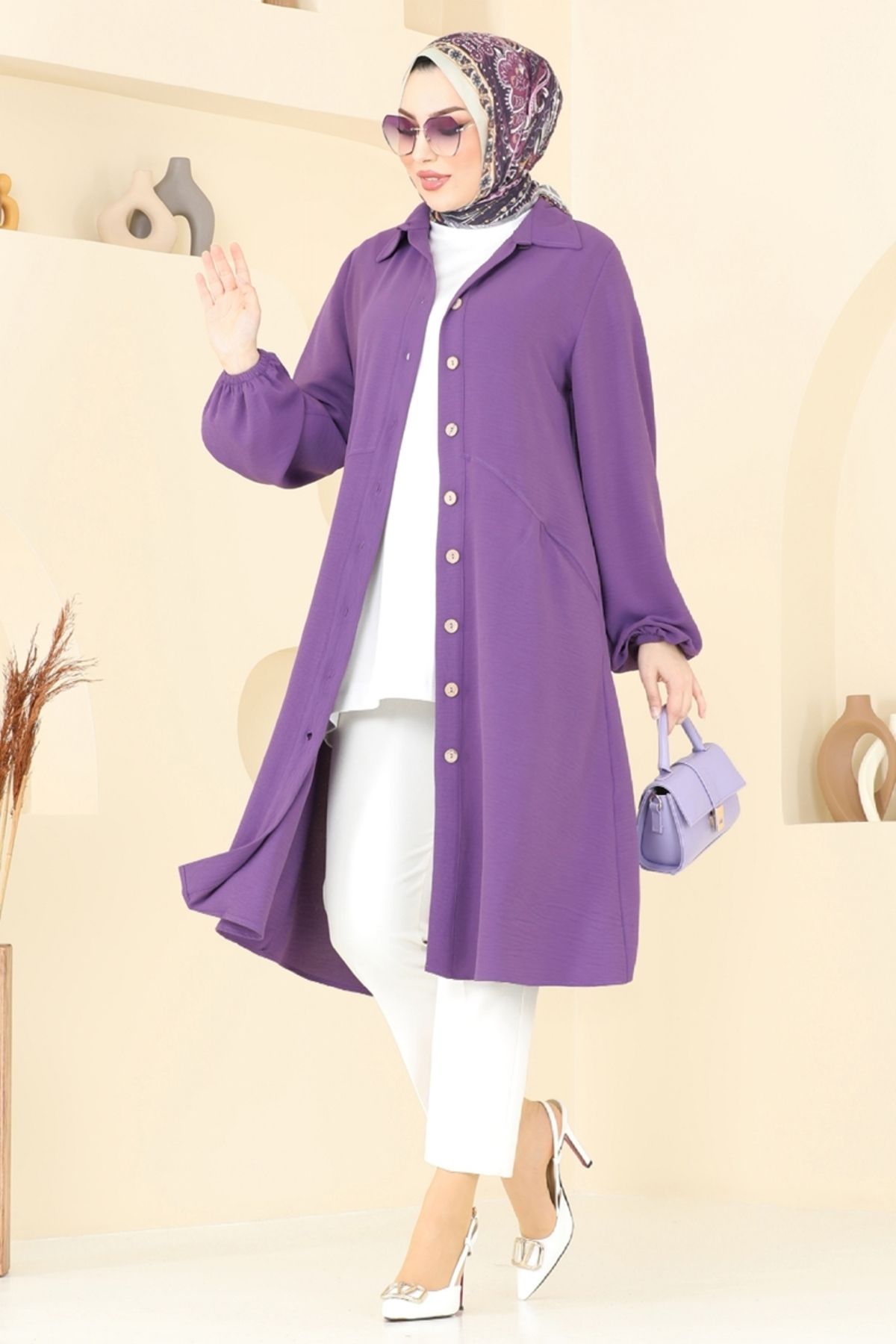 Modaselvim Cep Detaylı Tunik Kap 1250BM387 Koyu Lila