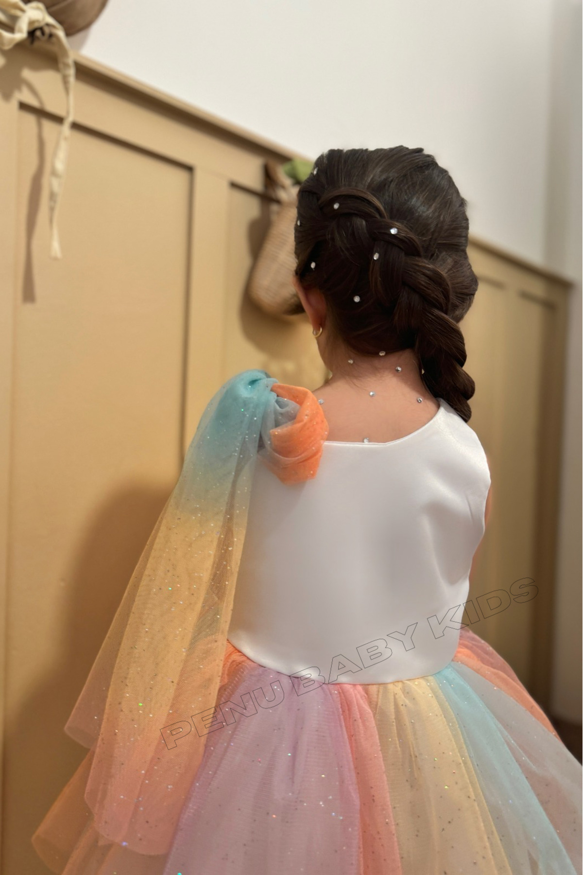 penu baby kids Omuzdan Bağlamalı Eteği Renk Geçişli Kız Çocuk Kız Bebek Elbise-COLORFUL fotoğrafı 5 (önizleme)