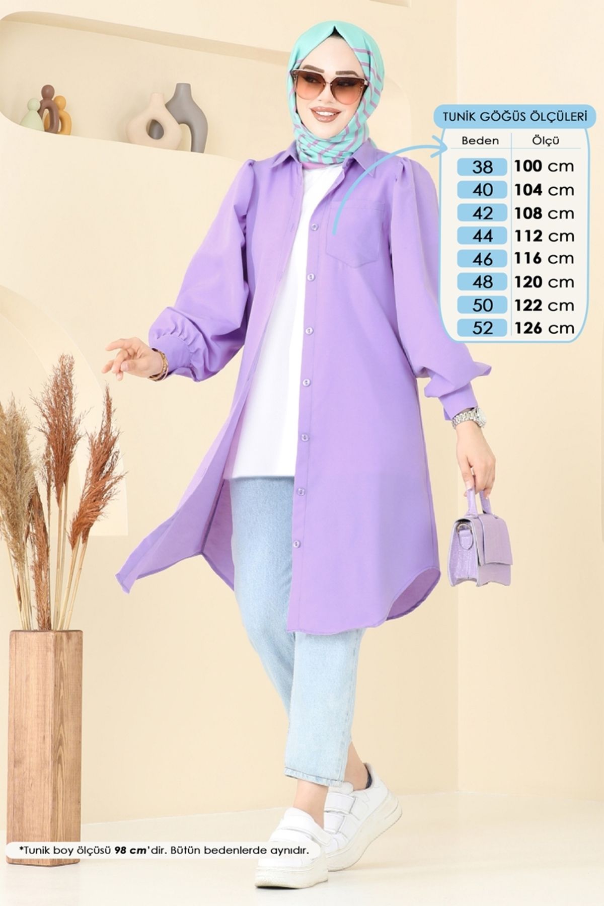 Modaselvim Balon Kollu Tesettür Tunik 3039KTR750 Lila