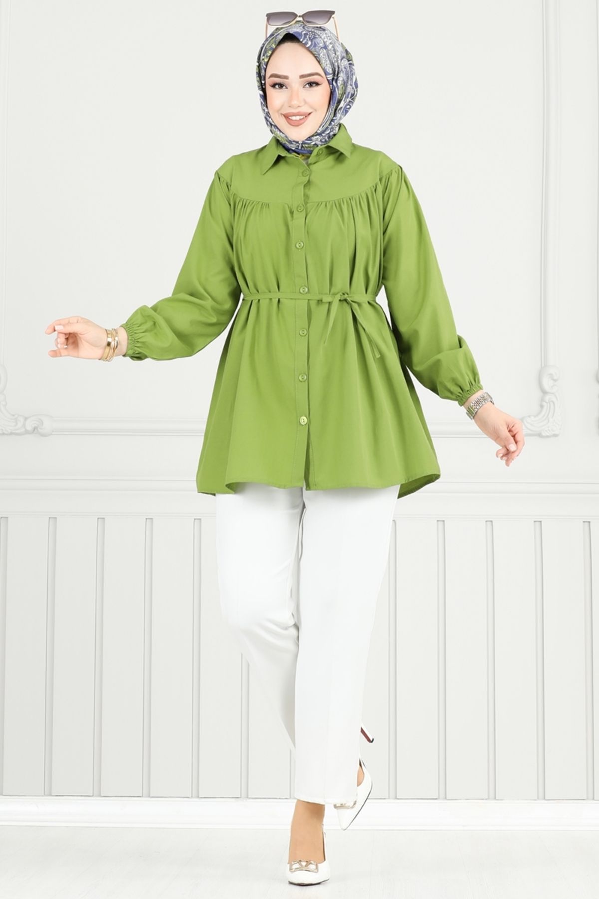 Modaselvim Beli Bağcıklı Tesettür Tunik 184ASN888 Asit