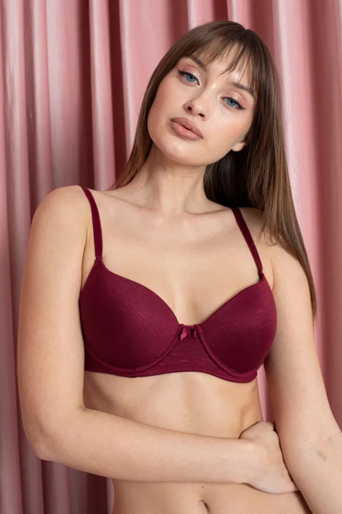 Butik Sütyen Takım Flamlı Boş Bordo - 26350