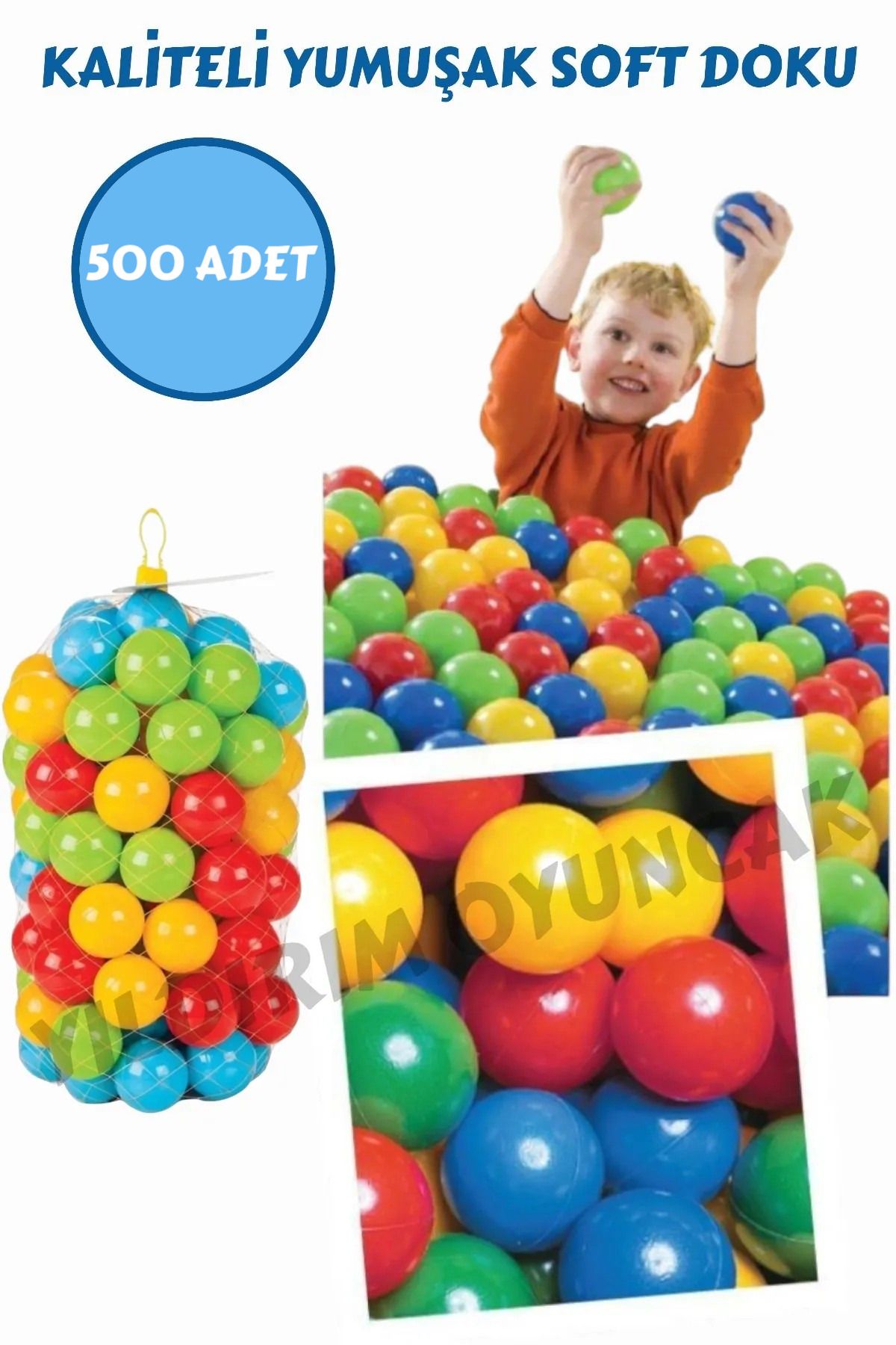 YILDIRIM OYUNCAK Kaliteli Yumuşak Soft Doku 500 Adet Havuz Topu -  Filede Oyun Havuz Topları 6 cm