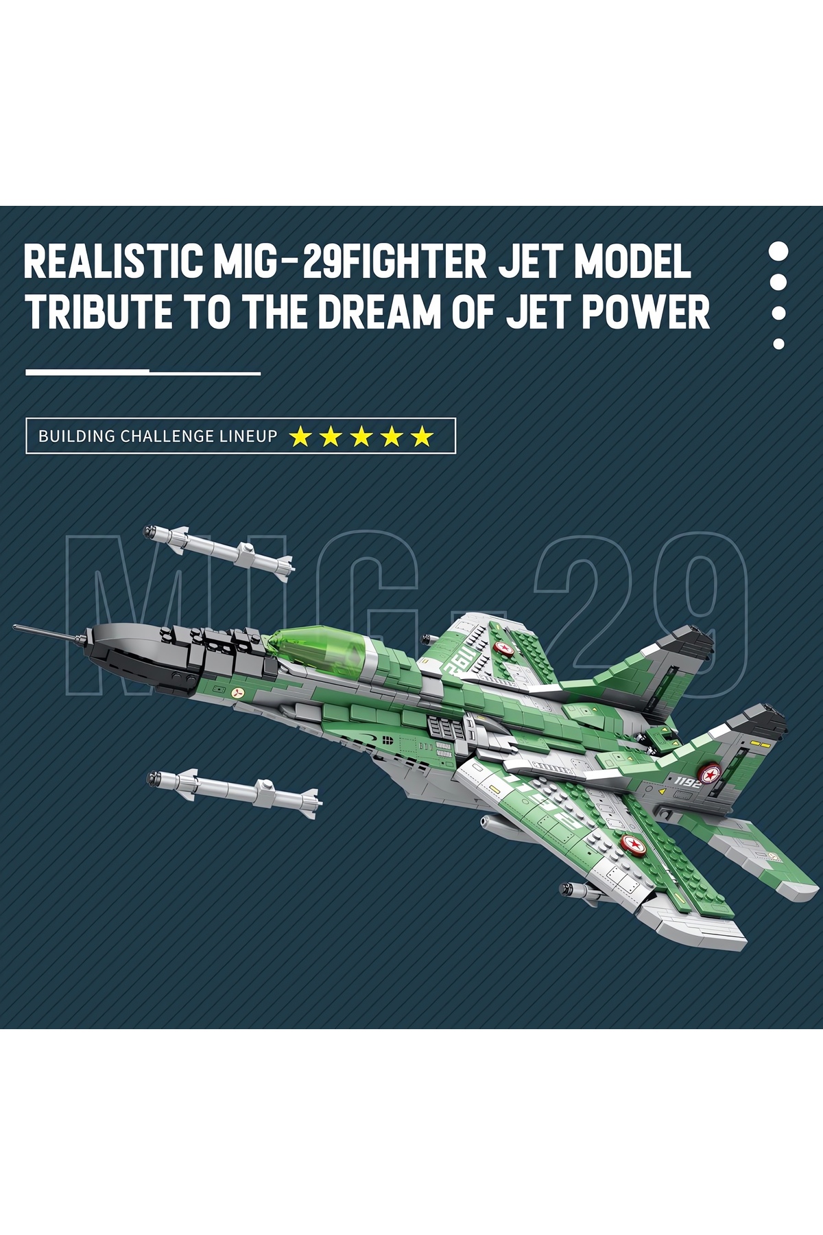 ماکت ساختنی بلوکی فنی هواپیمای جنگنده میگ-۲۹ (۱۸۳۷ قطعه)