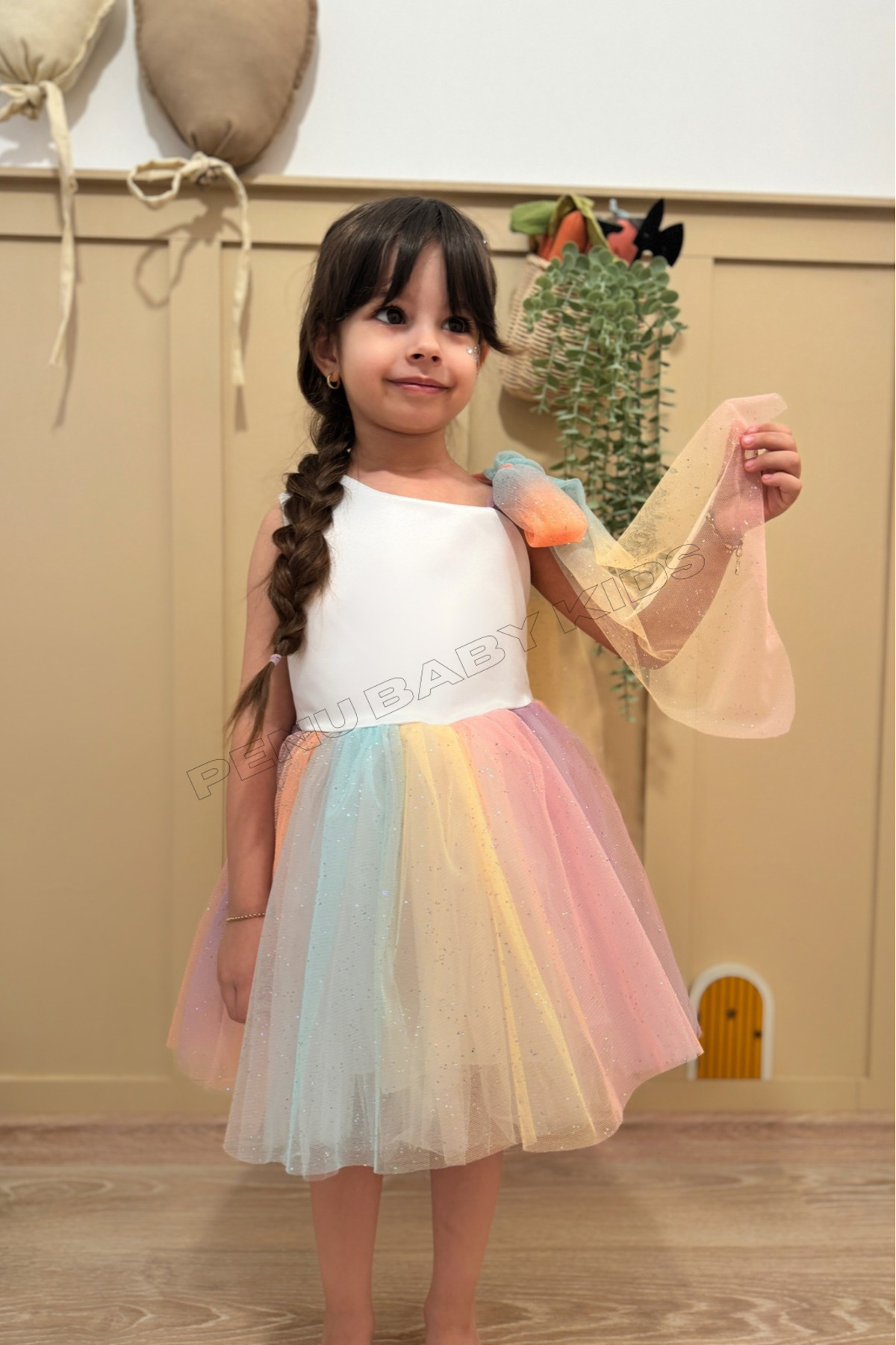 penu baby kids Omuzdan Bağlamalı Eteği Renk Geçişli Kız Çocuk Kız Bebek Elbise-COLORFUL fotoğrafı 2 (önizleme)