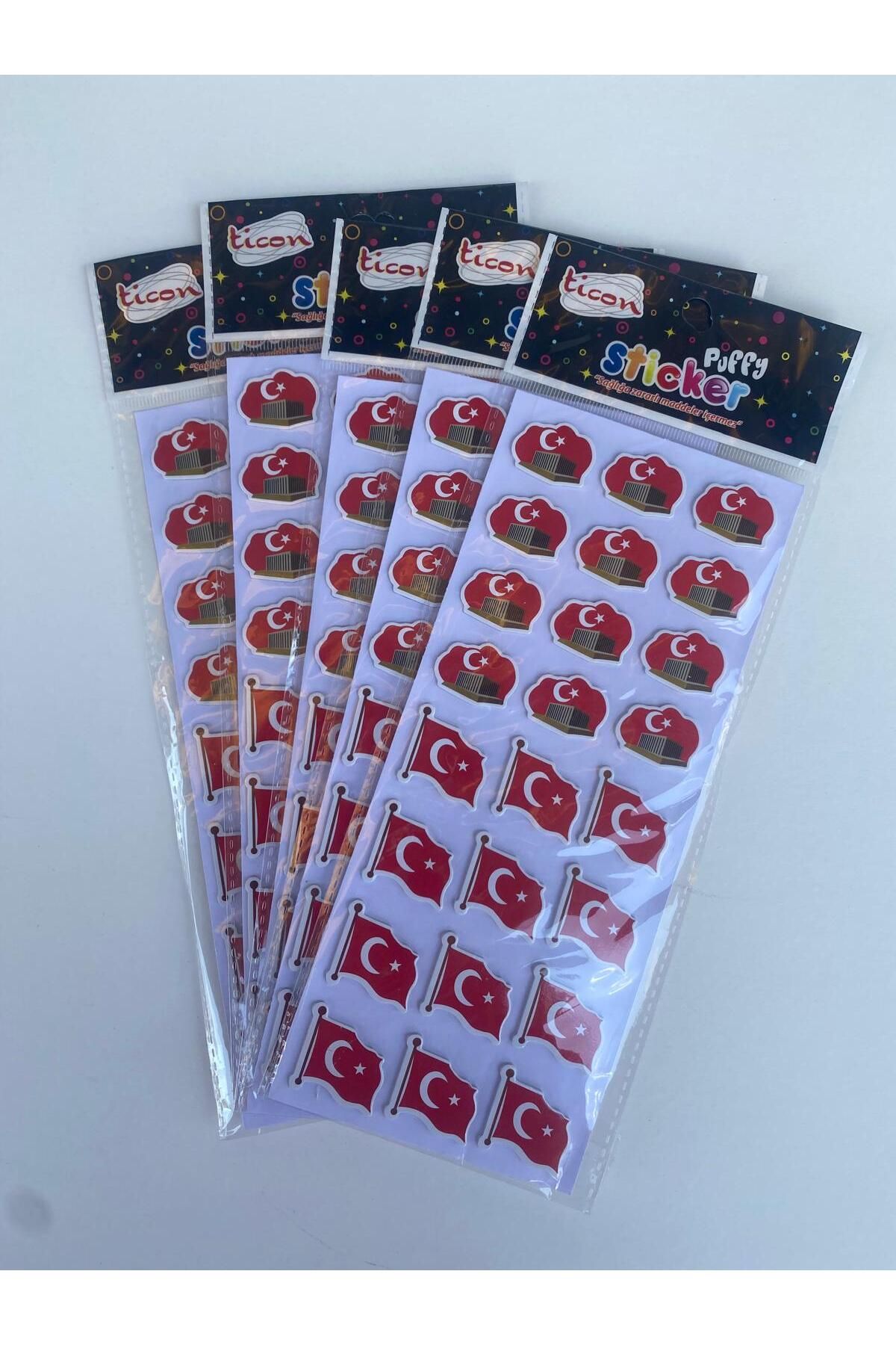 Ticon TÜRK BAYRAKLI KABARTMA SİLİKONLU STİCKER 5 PAKET