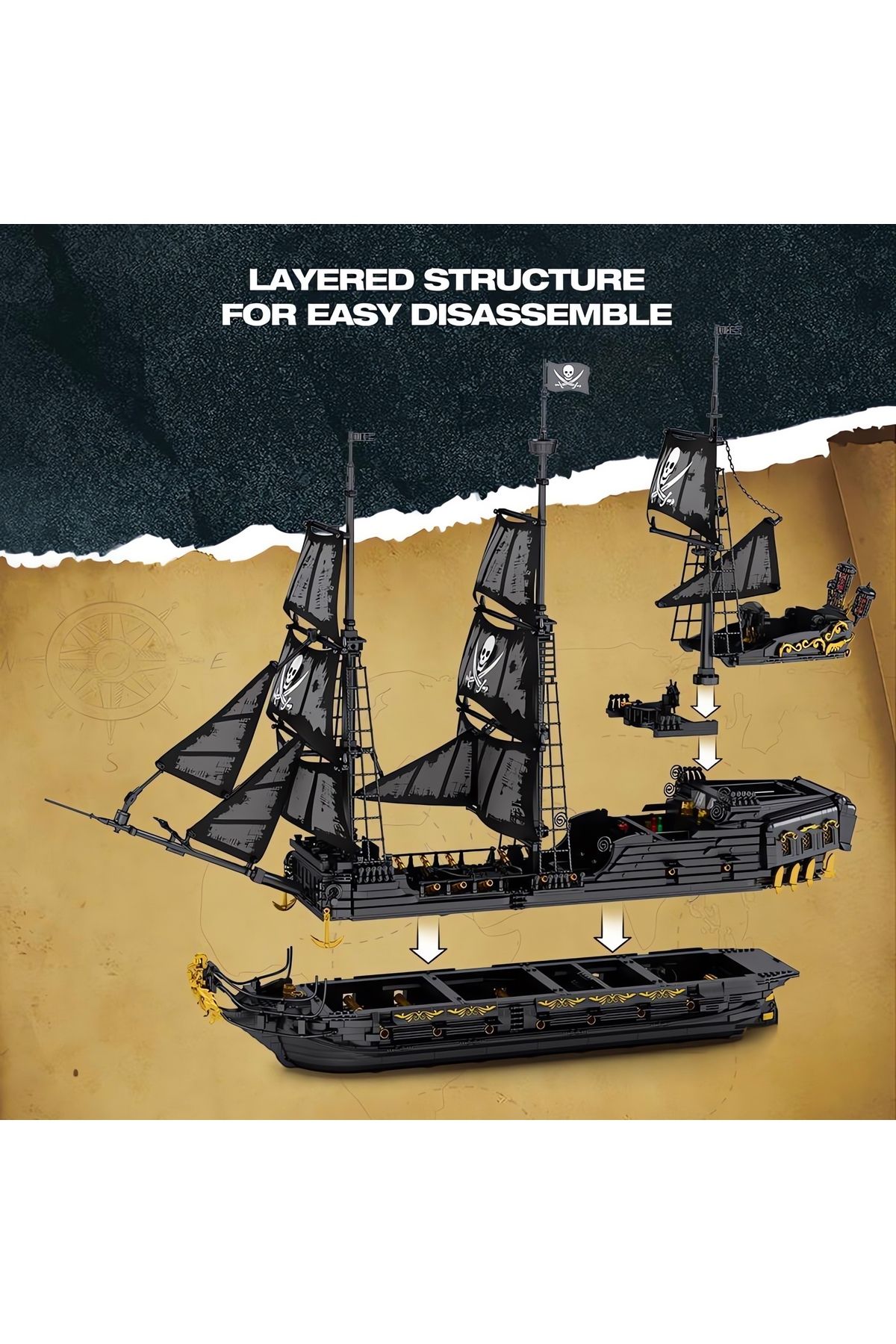 REOBRIX-The Black Pearl, Technic Block Building Kit, Led Lighted (4708 Pieces) 4