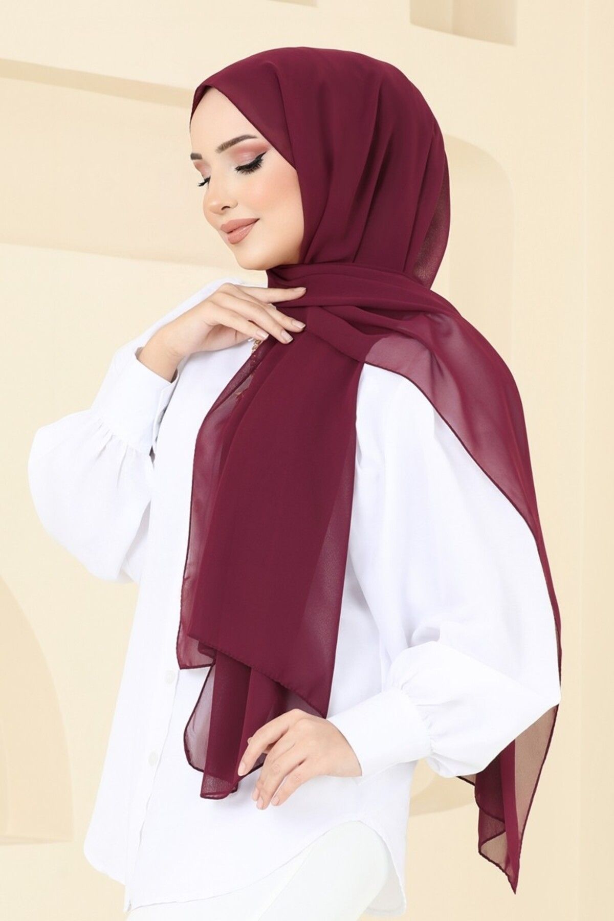 Modaselvim Şifon Şal Serisi PL3006 Bordo