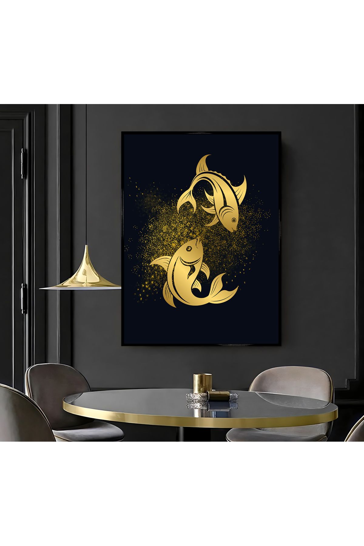 Harikabirev HARİKABİREV|GOLD BALIKLAR MODEL ( CKD-014) |ÇERÇEVELİ KANVAS TABLO CKDİKEY