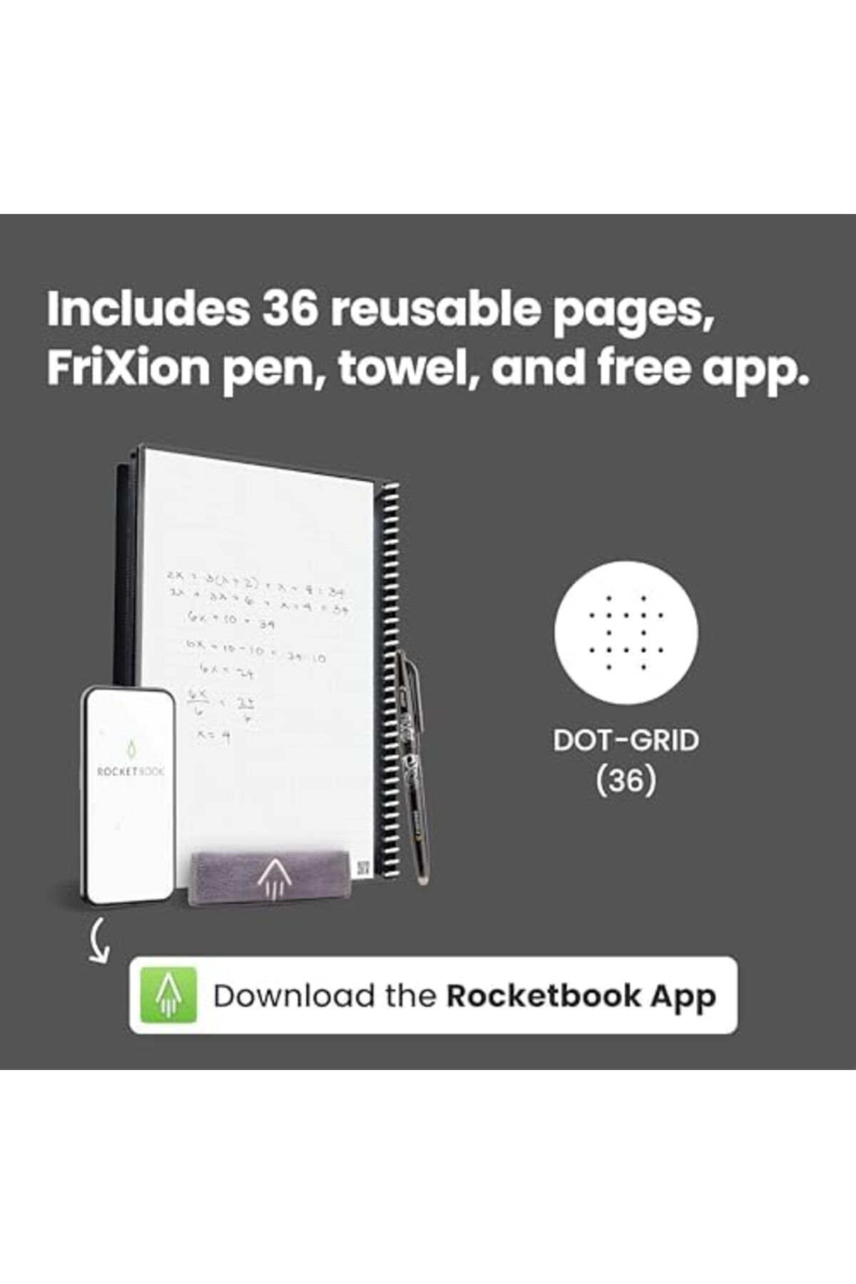 Rocketbook-Smart Reusable Notebook - Dot-Grid Eco-Friendly Notebook With 1 Pilot Frixion Pen & 1 Mic 8
