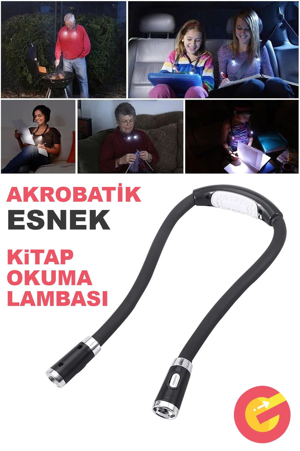 ShopMonkey Akrobatik LED Esnek Boyun Kitap Okuma Işığı Çalışma Lambası Pille Çalışan, Piller Dahil Değildir