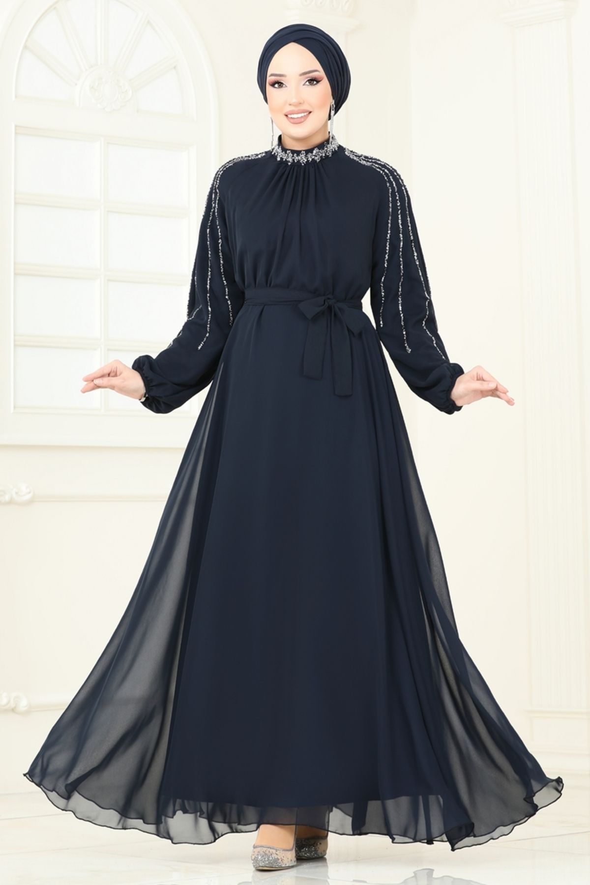 Modaselvim Kolları Taşlı Şifon Abiye 5666EDF311 Laci