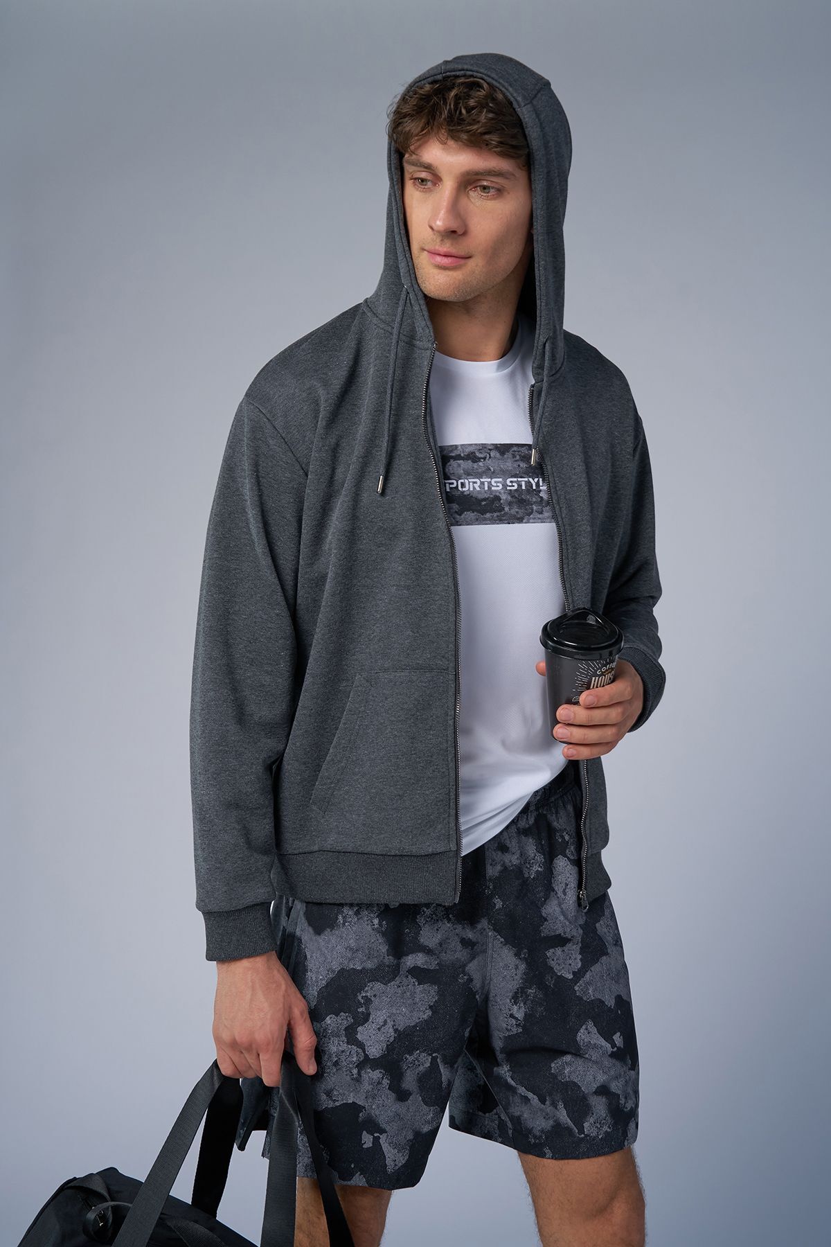 aradimtaradim Peak Unisex Antrasit Oversize Fermuarlı Kapüşonlu Eşofman Üstü 7016