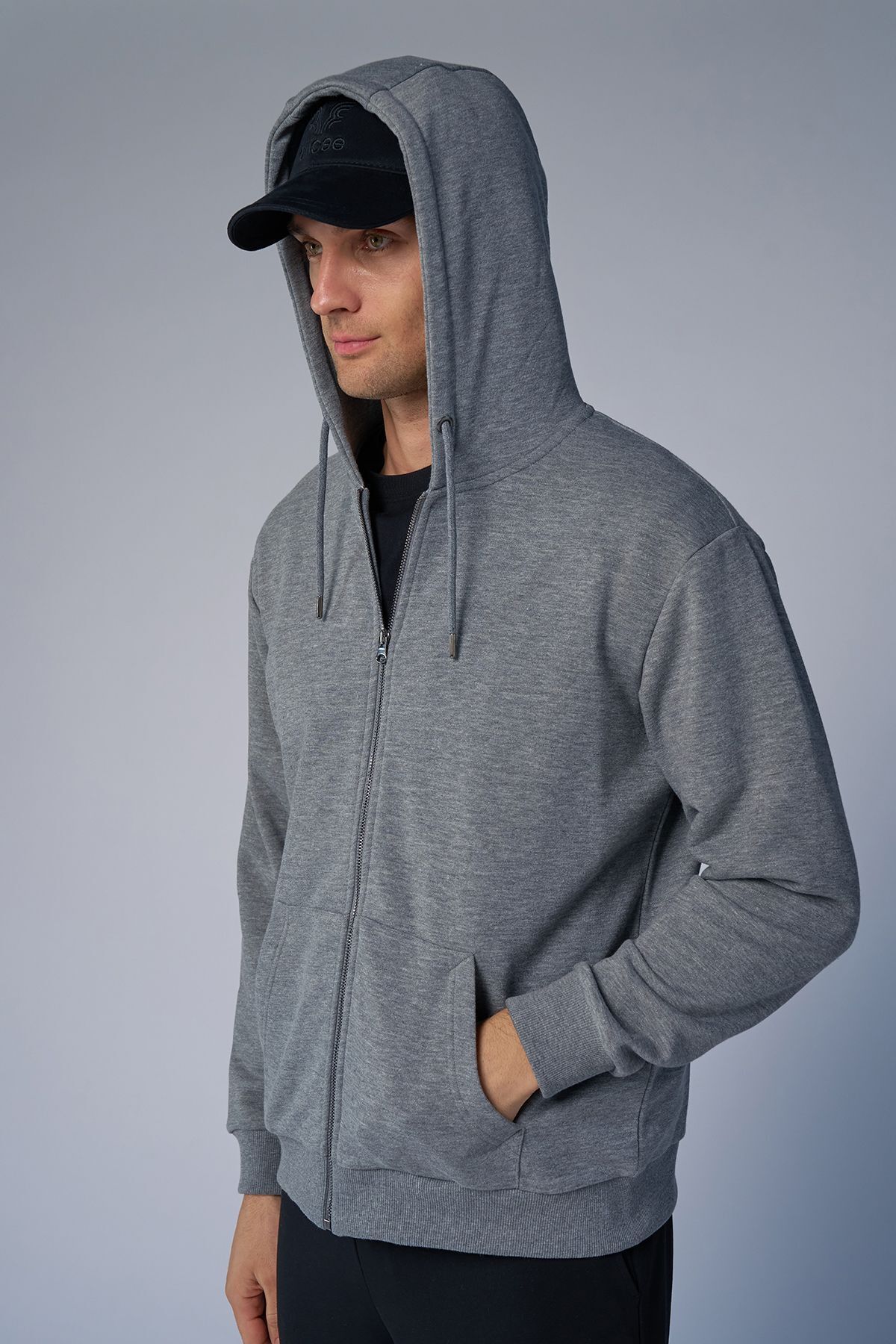 aradimtaradim Peak Unisex Koyu Gri Oversize Fermuarlı Kapüşonlu Eşofman Üstü 7016