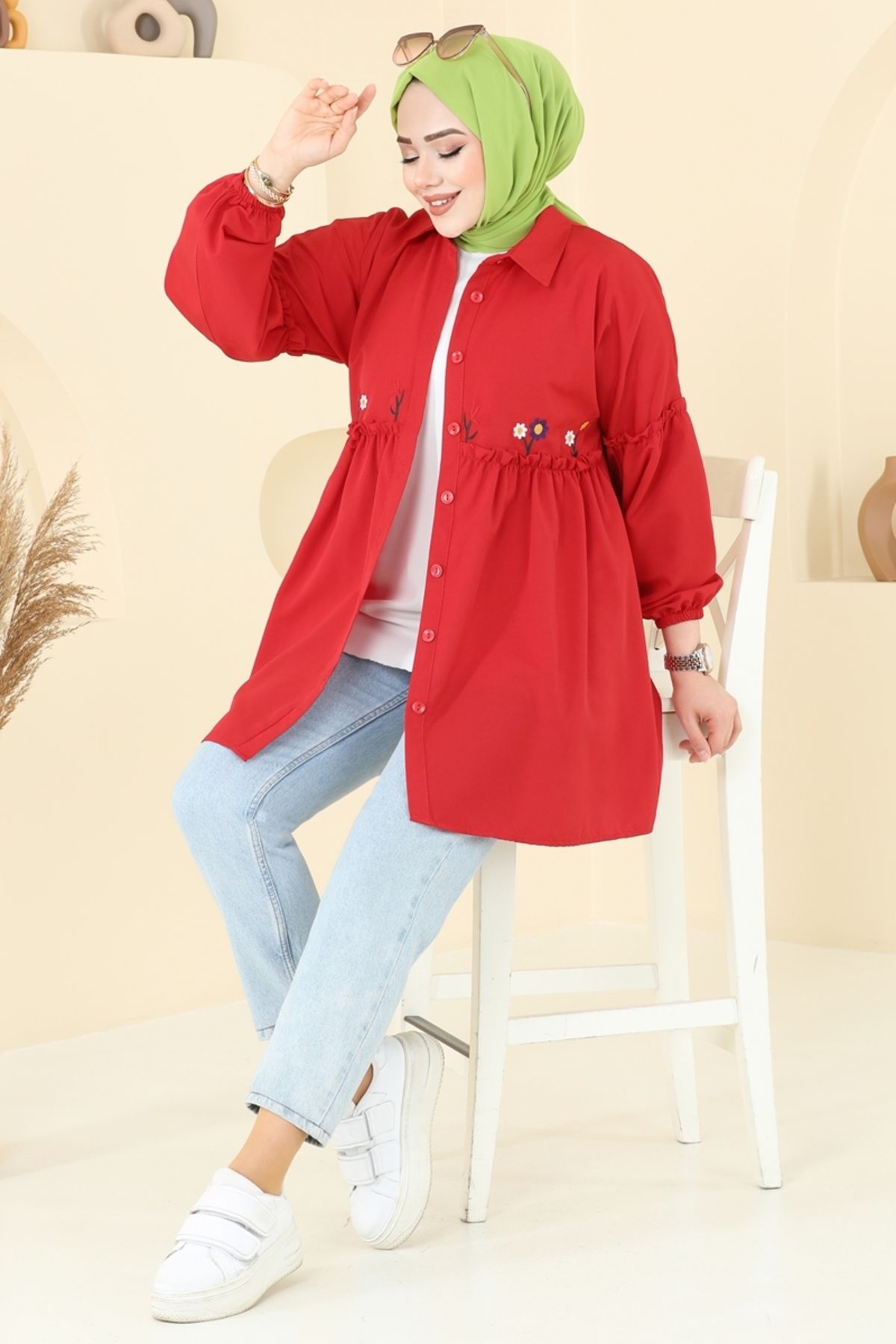 Modaselvim Nakış İşlemeli Tunik 4060ASN888 Kırmızı