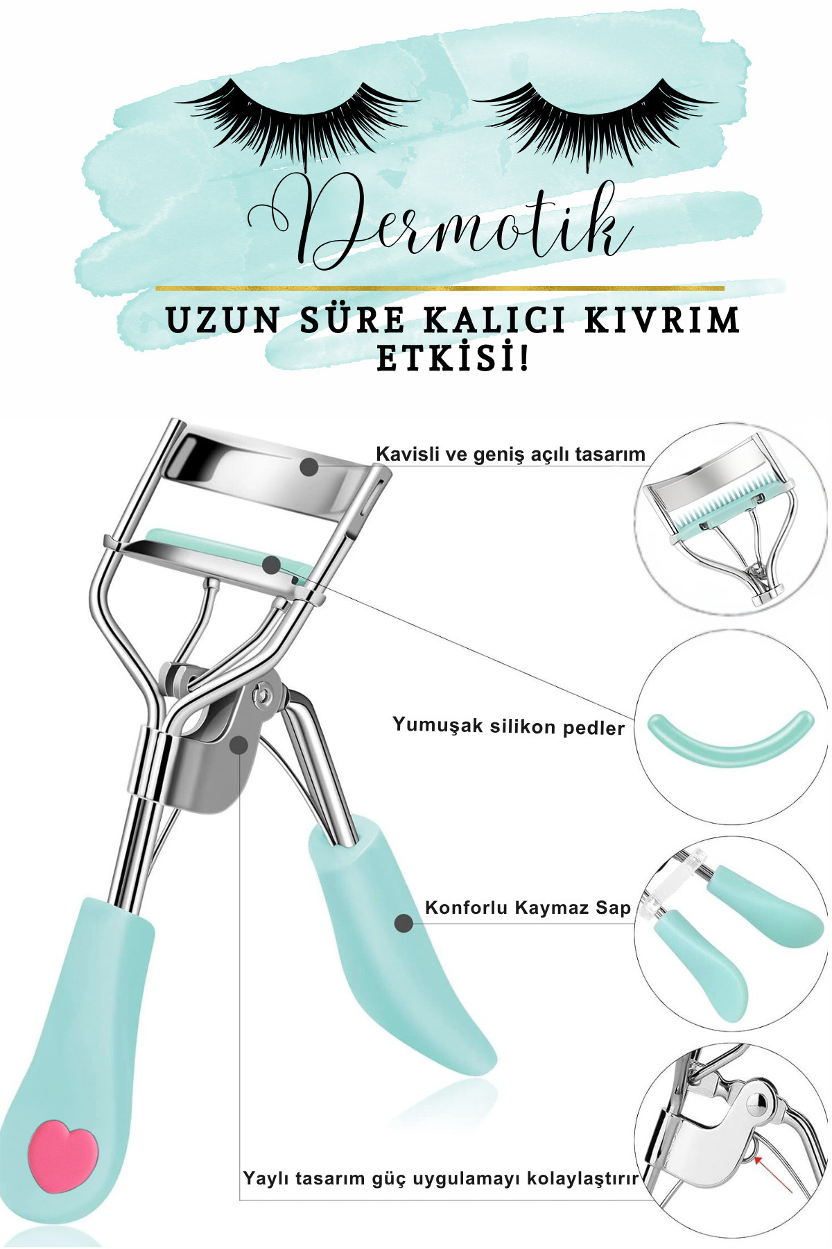 Dermotik-Professional Eyelash Curler – 3 Wave Design, Natural Curl Effect with 3 Color Options 2